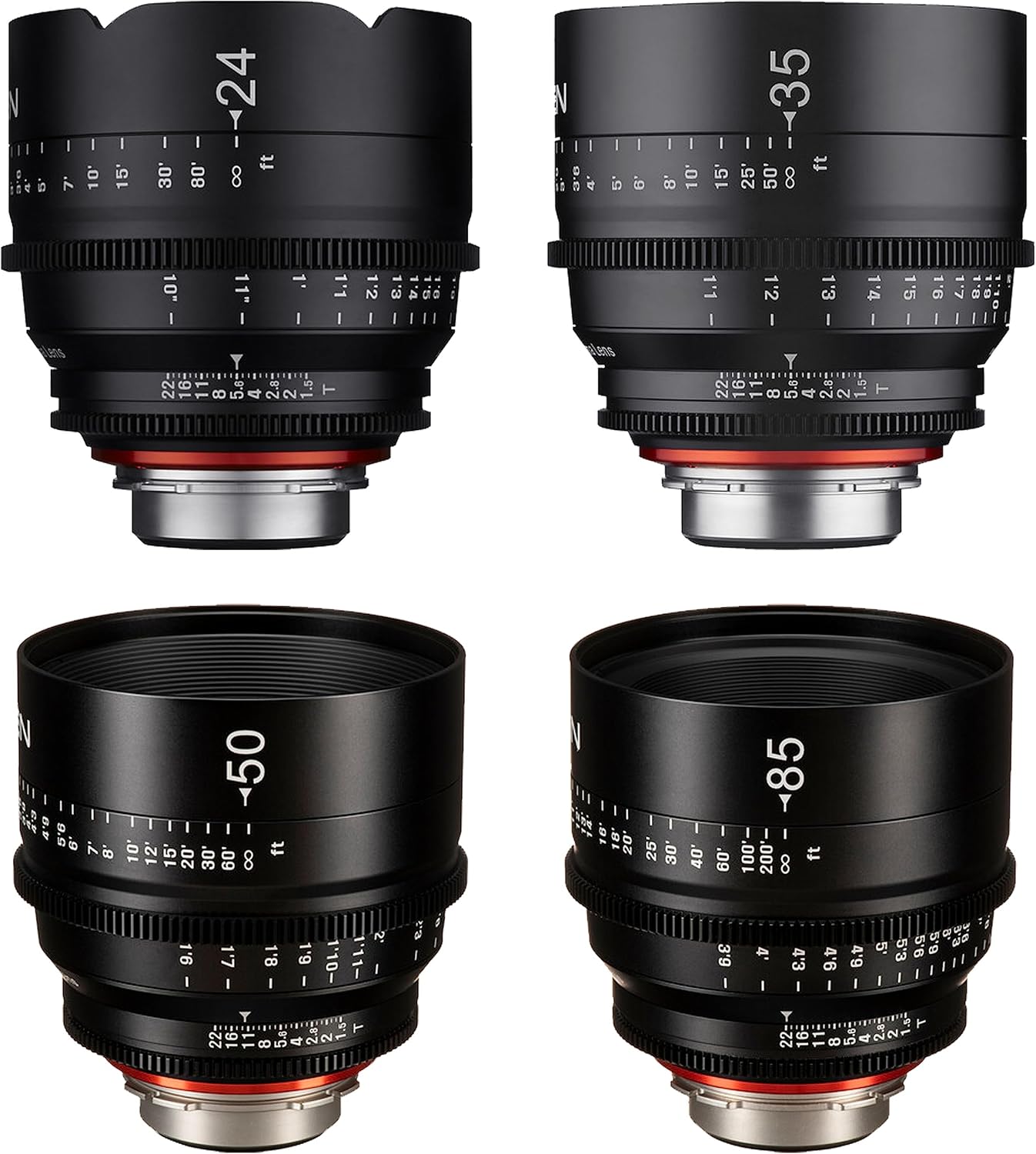 Rokinon Xeen 24、35、50、85mm T1.5 PLマウント用レンズ。 24mm T1.5 Wide