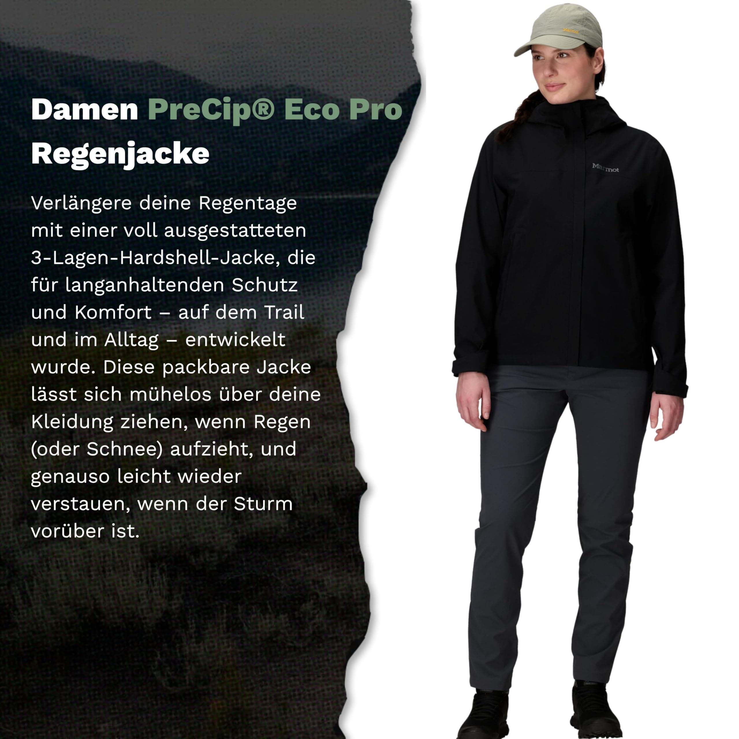 Marmot Damen Wm's Precip Eco Pro Jacket Wasserdichte Regenjacke, winddichter Regenmantel, atmungsaktiv, faltbarer Hardshell Windbreaker, ideal zum Wandern und Trekking (1er Pack)