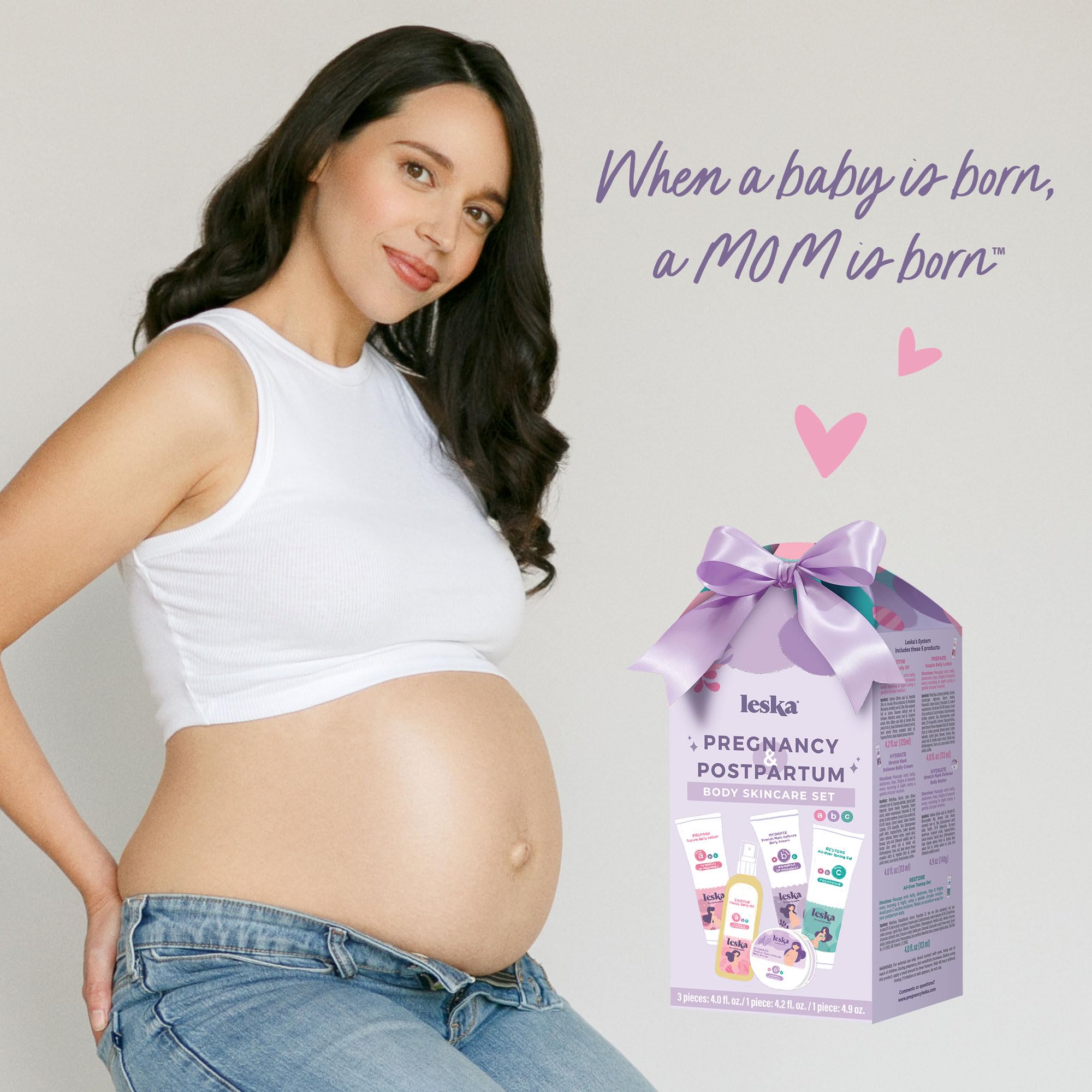 Leska Maternity Gift Set | Belly Lotion, Belly Oil, Stretch Mark Defense Cream & Belly Butter, Toning Gel | All-Stages Skincare for Pregnancy & Postpartum | New Mom Gifts (Set of 5, 4-4.93oz each)