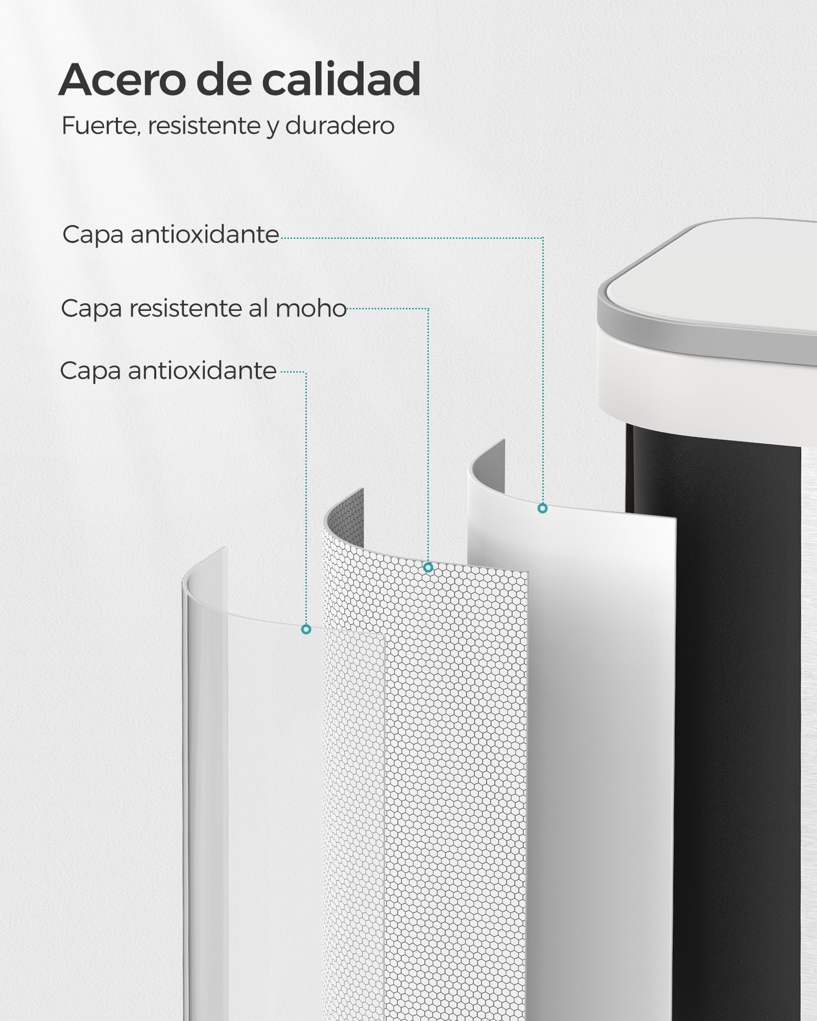 SONGMICS Cubo de Basura de Cocina, Cubo de Pedal 20 L, Cubo Basura de Acero, Tapa con Cierre Suave, Permanece Abierto, Cubo Interior, Pedal Antideslizante Ancho, Blanco Nube LTB542W02