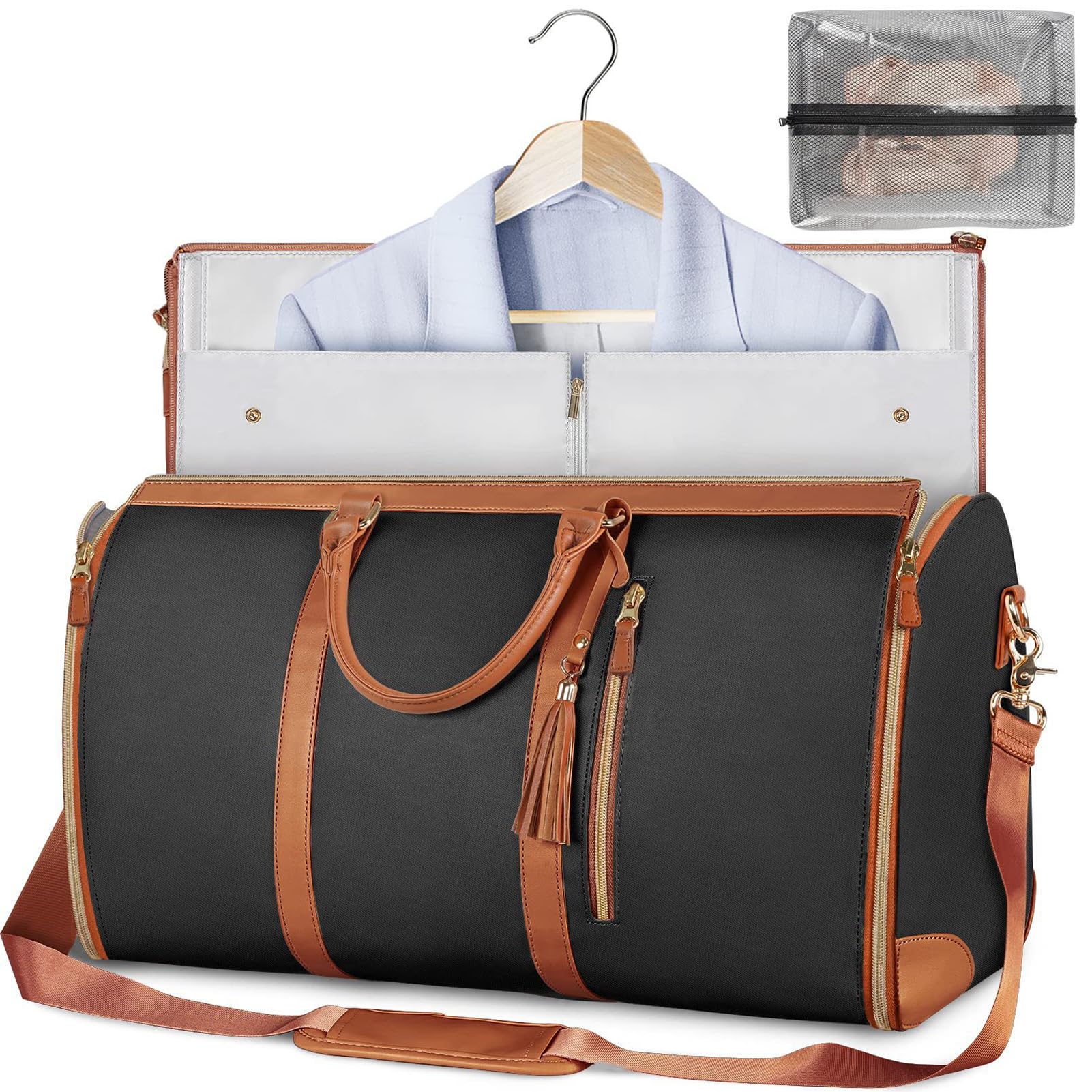 Kleider Seesack, Faltbare Sport Reisetasche Mit Schuhfach, Wasserdichter Kleidersack, Wasserdichter Kleidersack, Tragetasche Aus PU Leder, Reise Damen Sporttasche Faltbar Weekender Anzug (Schwarz)