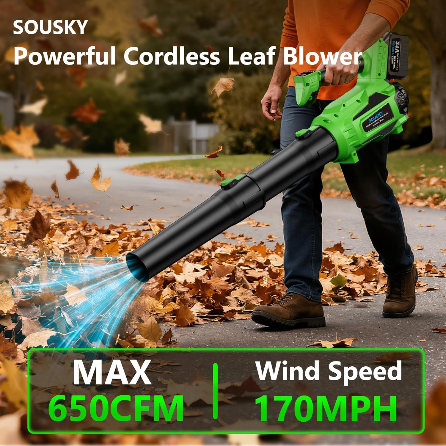 Leaf Blower Cordless, Battery Leaf Blower with 2 * 6.0Ah Batteries and Charger, 21V Brushless Electric Leaf Blowers with 5 Speed Levels and Turbo Mode for Lawn Care,Blowing Leaves,Yard Cleanup - Image 2