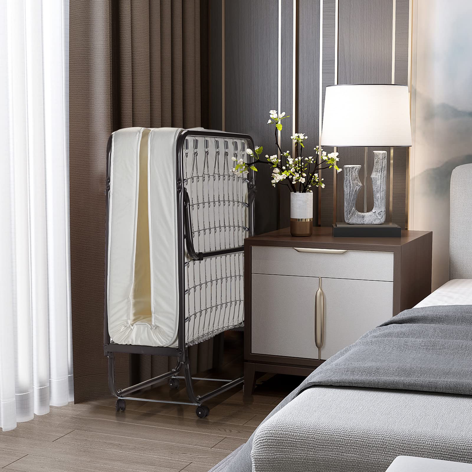GIANTEX Gästebett klappbar, Klappbett 80x190cm Erwachsene, Einzelbett inkl. Matratze Memory-Foam, Reisebett mit 4 Rollen, klappbares Bett Faltbett Metallbett bis 120 kg belastbar