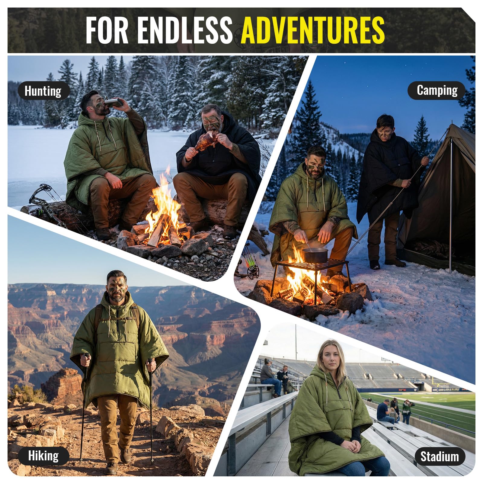 KingCamp Poncho con cappuccio ultraleggero per l'acqua, coperta calda per campeggio, poncho ultraleggero compatto, sacco a pelo, verde