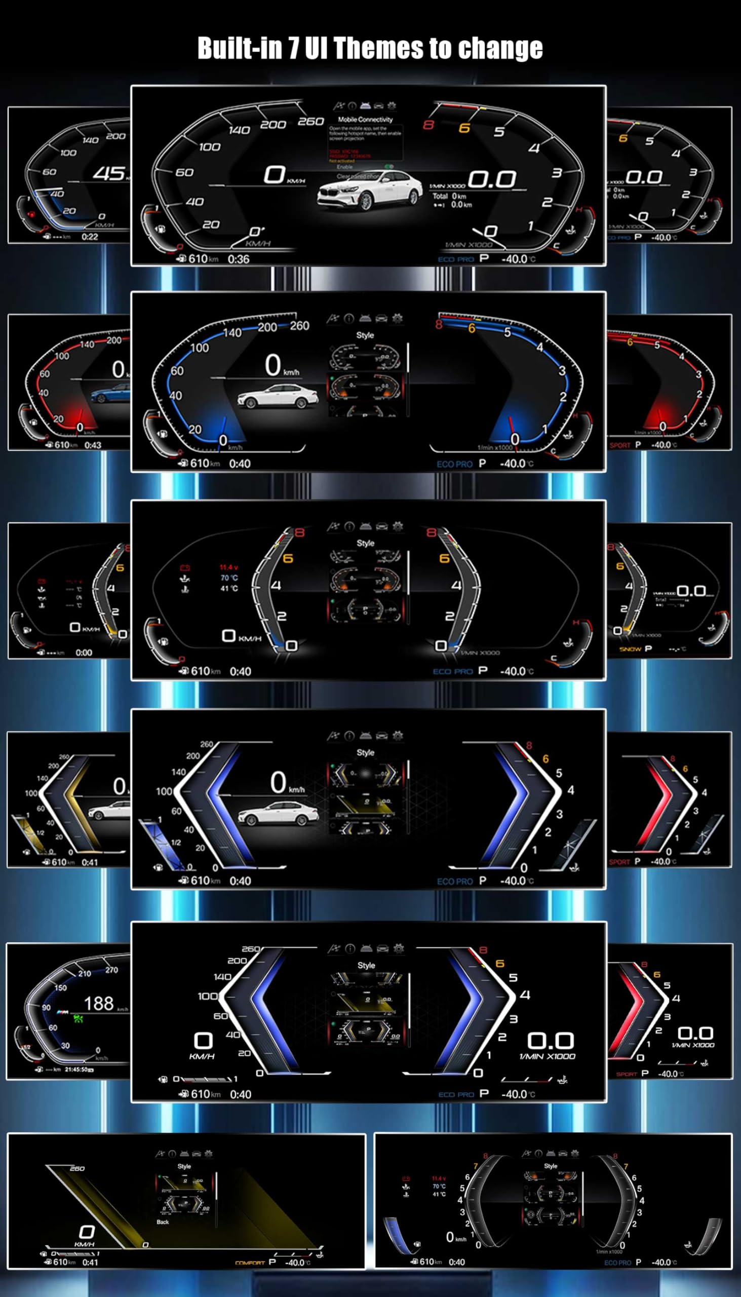 12,3 pollici Quadro Strumenti Digitale per BMW Serie 5 E60 E61 X5 E70 X6 E71 con CCC/CiC, Cruscotto con Display LCD, Supporta Pressione Pneumatici, Temperatura Olio, 7 Temi UI, Pulsanti al Volante
