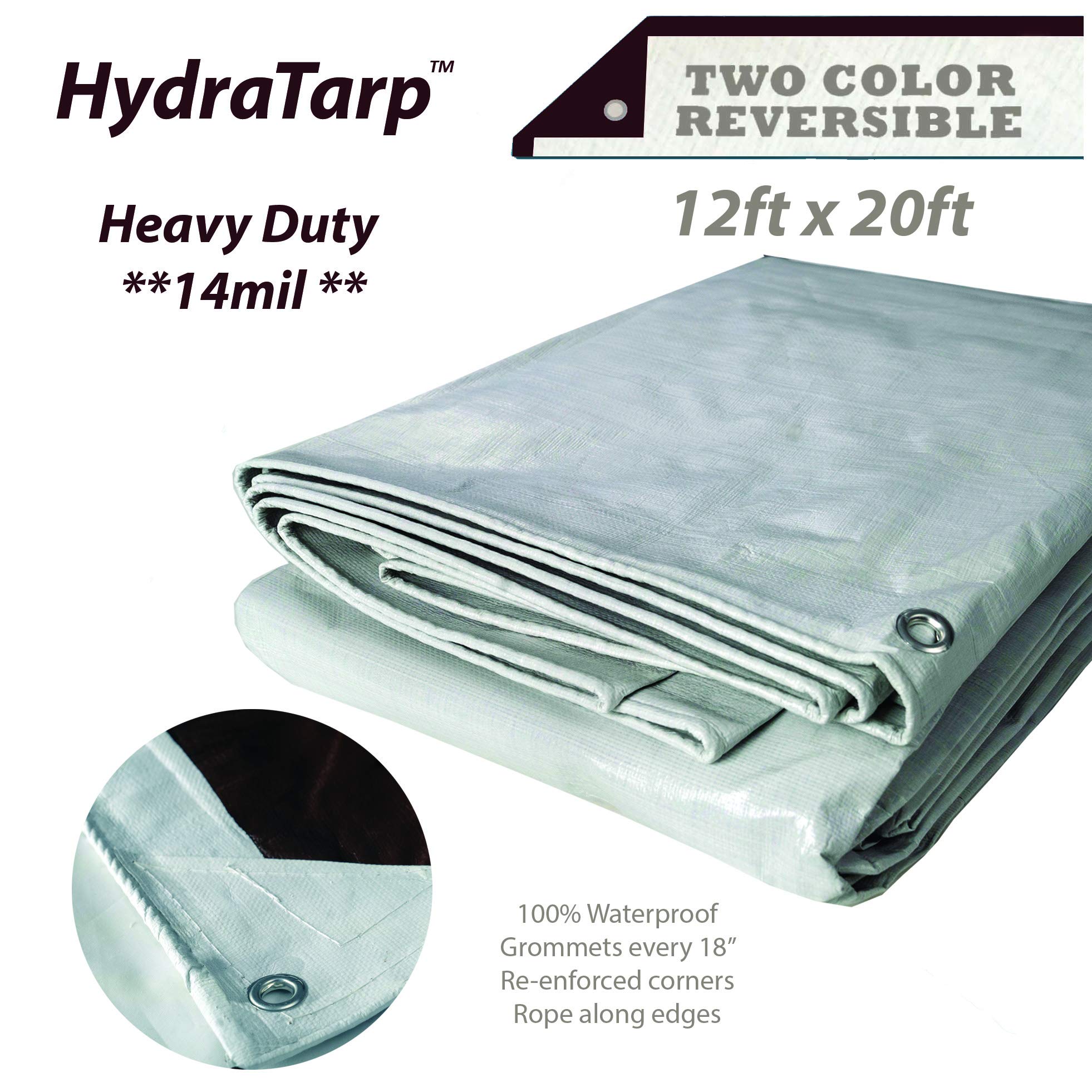 Watershed Innovations14 Mil HydraTarp Heavy-Duty Waterproof Reversible Tarp, 12 by 20 Feet, White/Brown