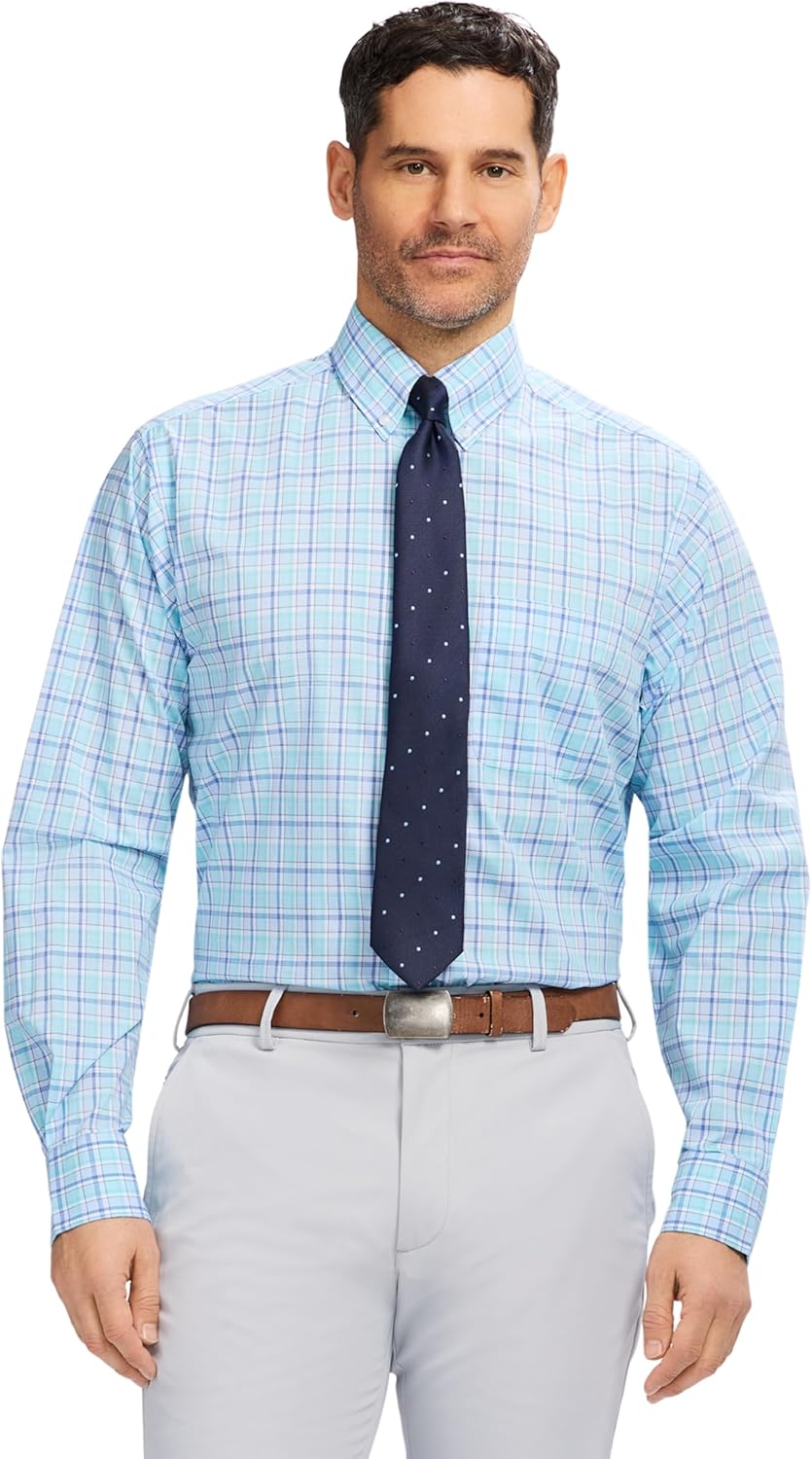 Izod Mens Dress Shirt Regular Fit Long Sleeve Wrinkle Free Stretch Button Down Collar