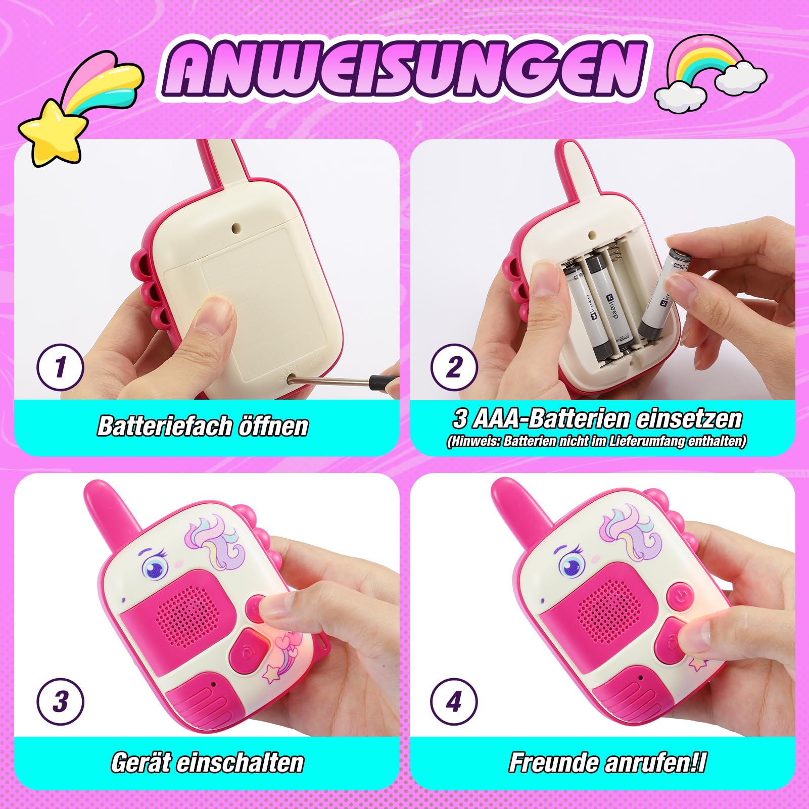 Walkie-Talkie Bambini, Regalo Bambina 3-8 Anni Walkie Talkies Giochi Bambina 3 4 5 6 7 Anni Giocattoli Giochi Esterno Bambina Giocattoli Bambina 4-6 Anni Unicorno Regalo di Pasqua
