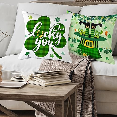 Miniatura 3 de Bonsai Tree Juego de 4 fundas de almohada del Día de San Patricio de 18 x 18 pulgadas, fundas de almohada para sofá del Día de San Patricio, duende,