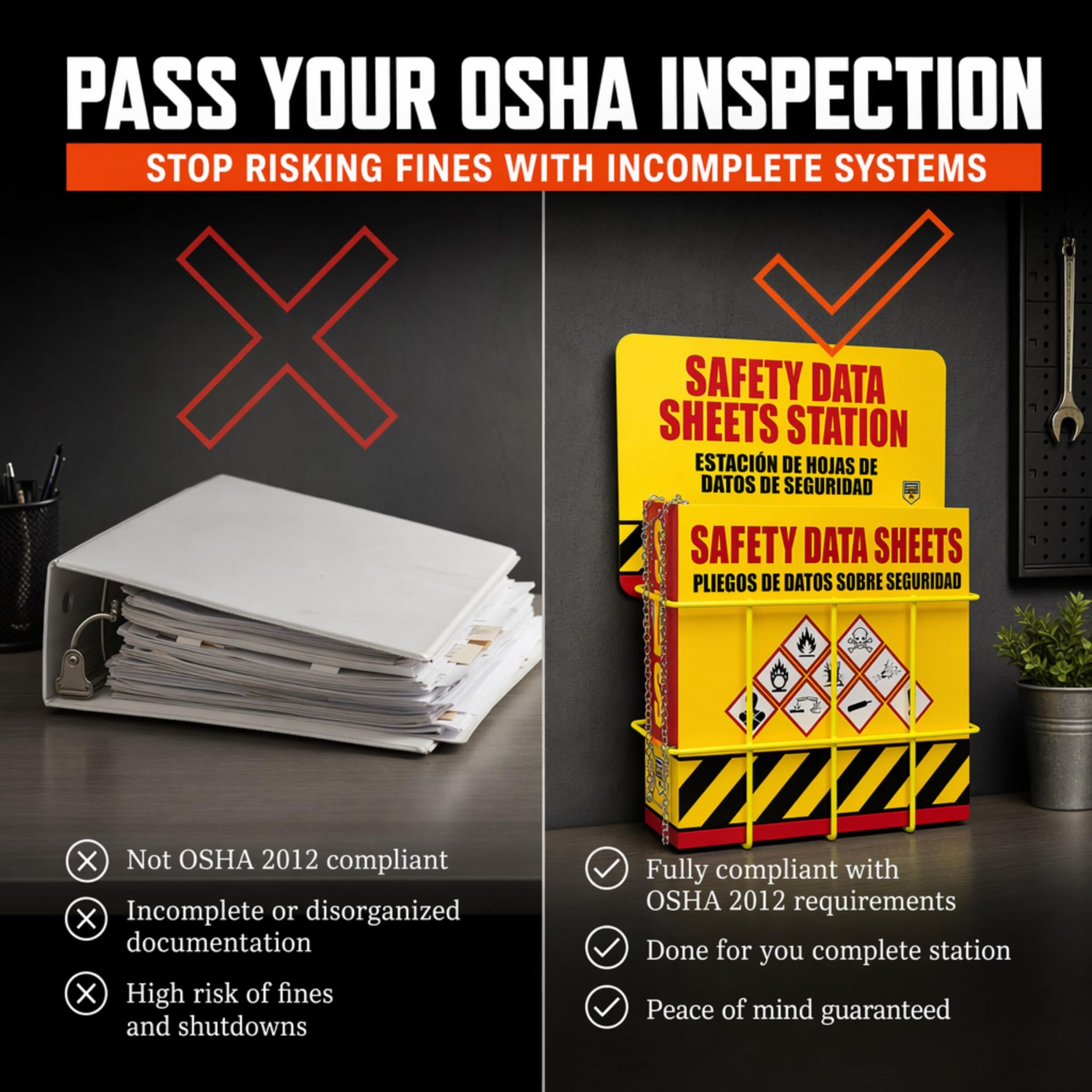 SDS Display Rack with Heavy Duty 3 Inch Ring Binder Wire Rack Station Sign Chain Mounting Hardware and Poster | MSDS Safety Data Sheet Complete Kit Holds 600 Sheets Wire Rack Display Sign Cha product thumbnail 7