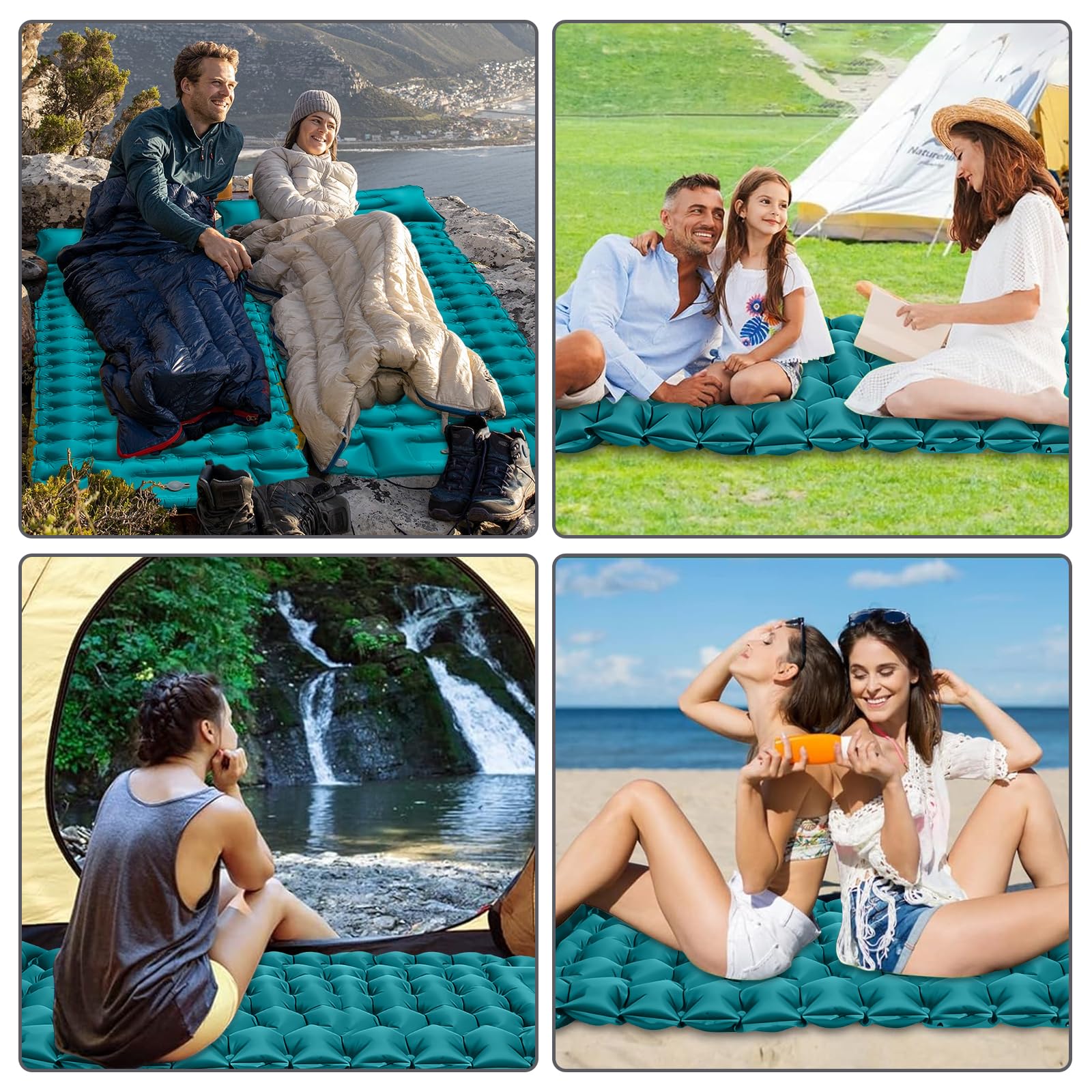 Isomatte Selbstaufblasend, wasserdichte Aufblasbare Schlafmatte mit Fußpumpe und Kissen, Ultraleicht und Tragbar, Geeignet für Camping, Wandern, Angeln, Reisen und Outdoor - Pfauen Blau