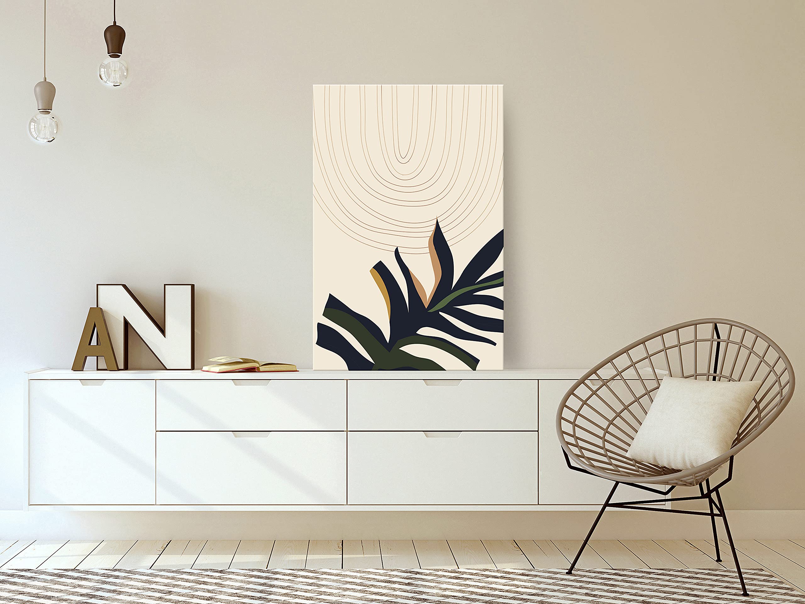 murando Cuadro Acústico Abstracto 60x90 cm espuma acústica absorbe | sonido aislamiento lienzo de 1 pieza Impresión Artística Decoración de Pared Imagen Hojas Monstera geométrico