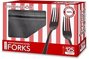 Elegant Disposable Silverware Forks - 125 Count Bulk Heavyweight Plastic Forks for...