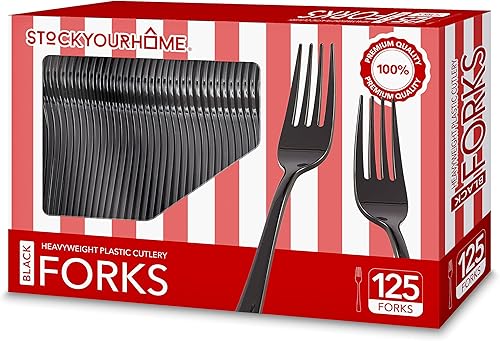 Tenedores de plástico (125 unidades), cubiertos desechables para cena, utensilios resistentes, cubiertos pesados para fiestas, cubiertos a granel en