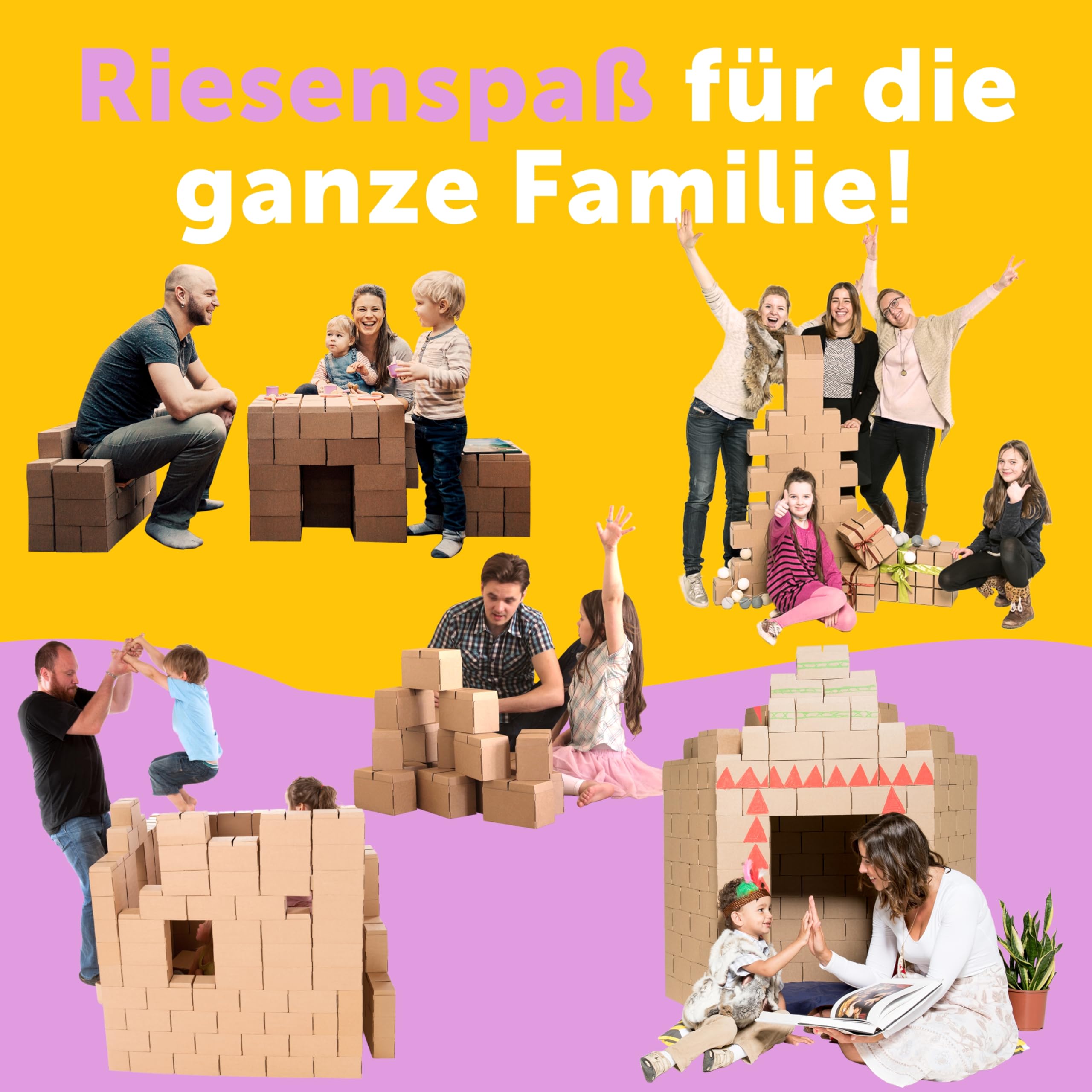 Gigi Bloks Spielhaus Kinder Indoor | Baukit mit 203 XXL Bausteine zum Erstellen von Papphaus für Kinder | Robustes Kinderbett Haus Konstruktionsspielzeug & Einfach zu Montierende Spielzelt