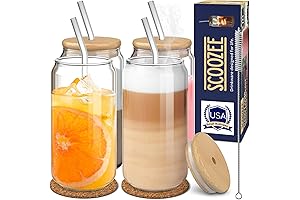 Glass Cups with Bamboo Lids for a Perfect Aesthetic Coffee Bar