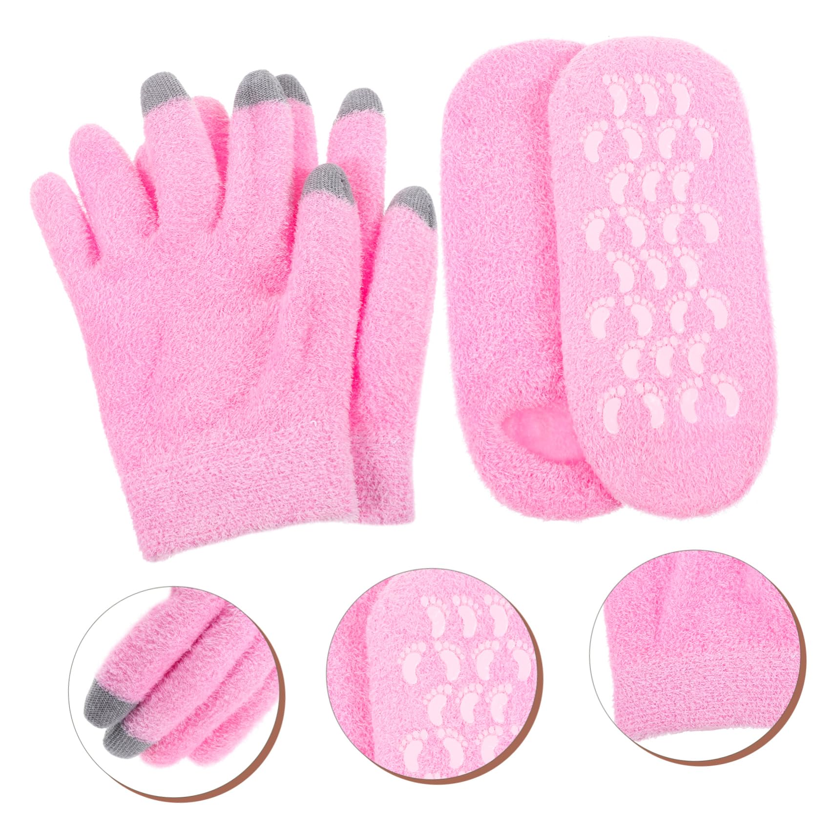 minkissy 5 juegos de guantes y pies, calcetines para mujer, guantes hidratantes, guantes hidratantes, para mujer, tela rosa, manos secas, hilo para mujer