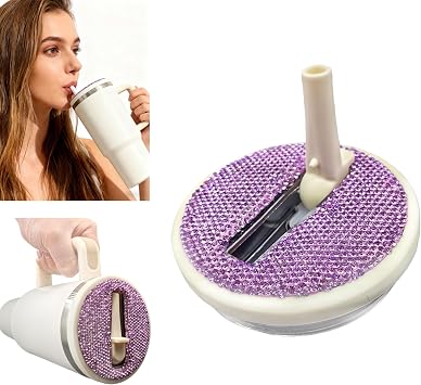 40 oz Tumbler Flip Straw Lid Replacement fit for Stanley Quencher H2.0, Rhinestone 40 oz Leak Proof Lid for Stanley Tumber, Non Spill Lids for Stanley Cup Purple