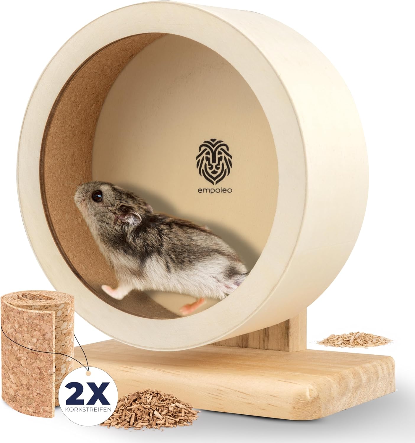 EMPOLEO Hamsterrad leise für Hamster, Nagerzubehör aus Holz/Kork inkl. Ersatz-Korkstreifen (Durchmesser 21 cm) EMPOLEO Hamsterrad leise für Hamster, Nagerzubehör aus Holz/Kork inkl. Ersatz-Korkstreifen (Durchmesser 21 cm)