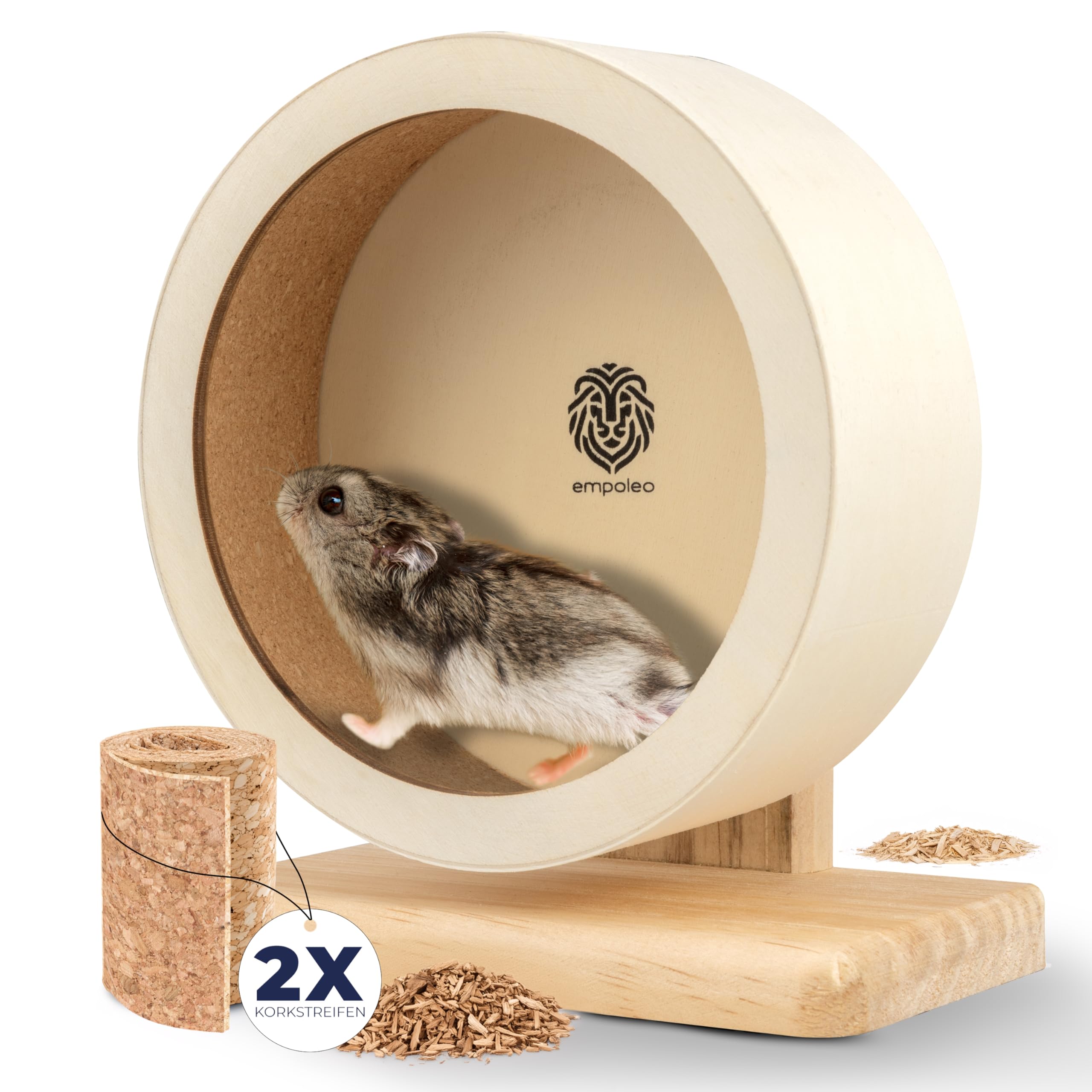 EMPOLEO Hamster Wheel Quiet Wood / Cork with Replacement Cork Strips Diameter 21 cm
