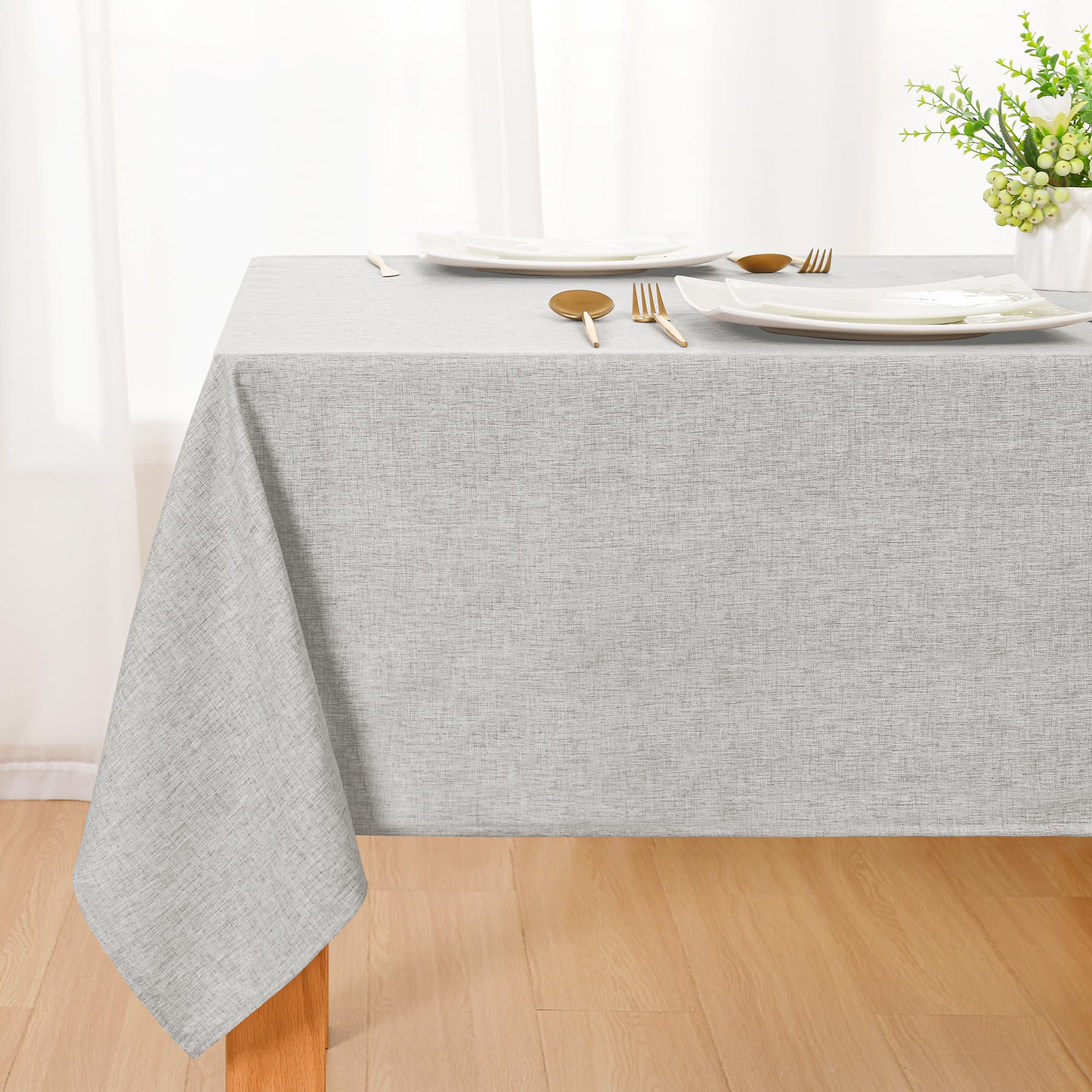 DWCN Hellgrau Tischdecke Abwaschbar, Tischwäsche Leinenoptik 150x300cm