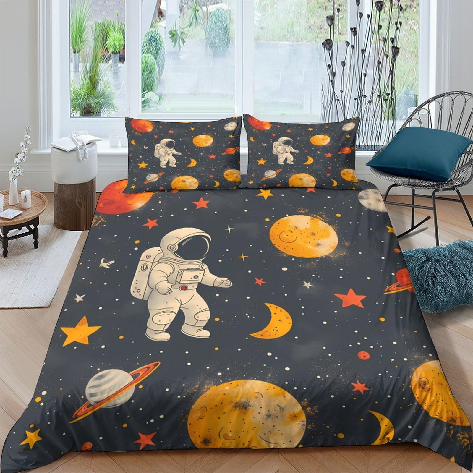 Unrxjzlvm Style-5 Astronaut Space Bedding Set Microfiber Teen Room Decor