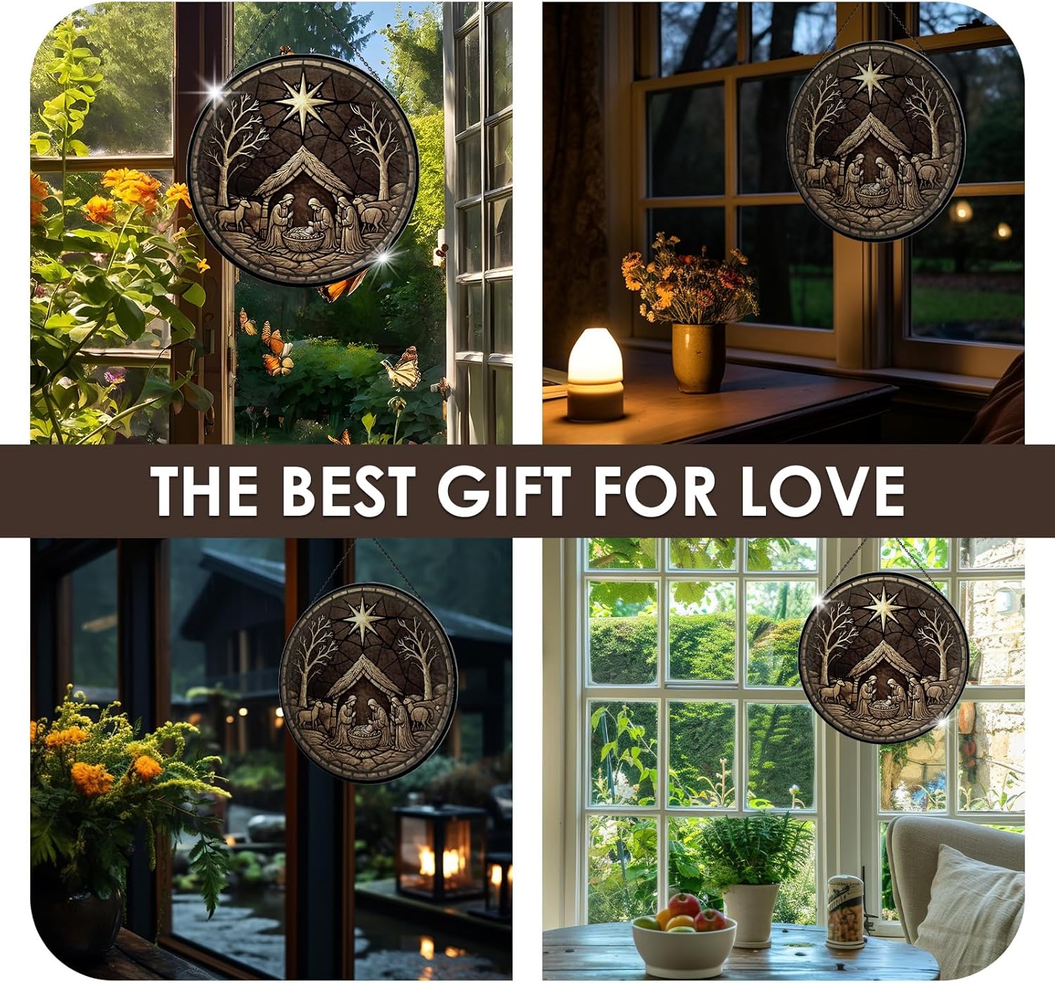 Nativity Scene Suncatcher - 7.9" Hand Painted Stained Glass Christmas Ornament & Window Hanging, Outdoor/Indoor Birth of Jesus Decor, Religious Christian Gift for Women, Men - Image 7