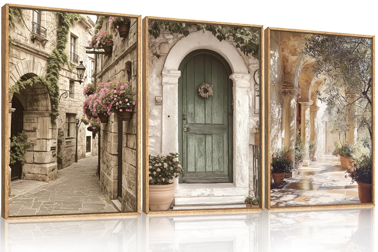 Amazon.com: DRACIT European Flower Street Framed Canvas Wall Art