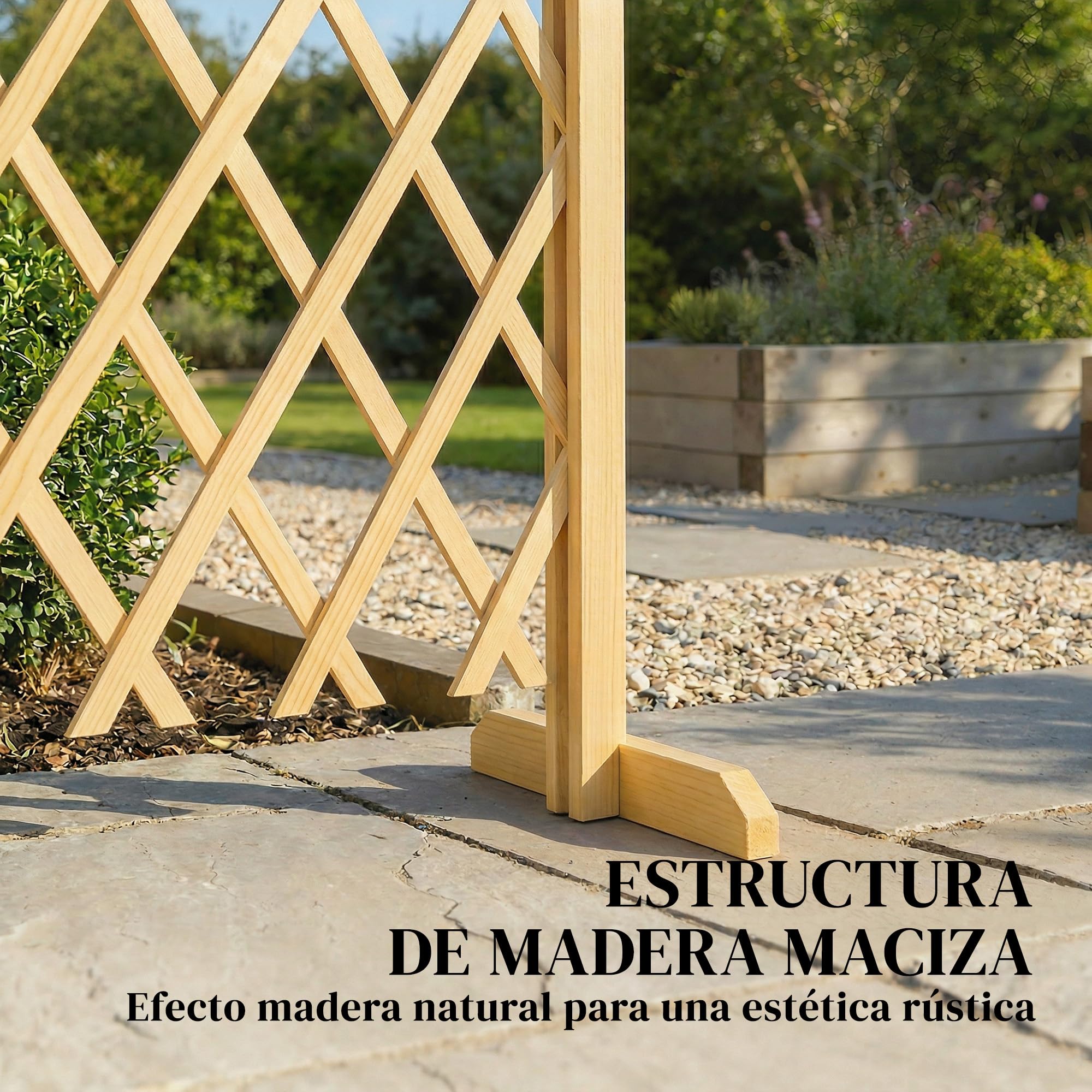Outsunny Set de 2 Paneles de Vallas de Jardín Exterior de Madera, Puertas de Jardín Exterior Extensibles, Vallas de Jardín para Decoración Terraza, Patio, 180x30x103 cm, Natural