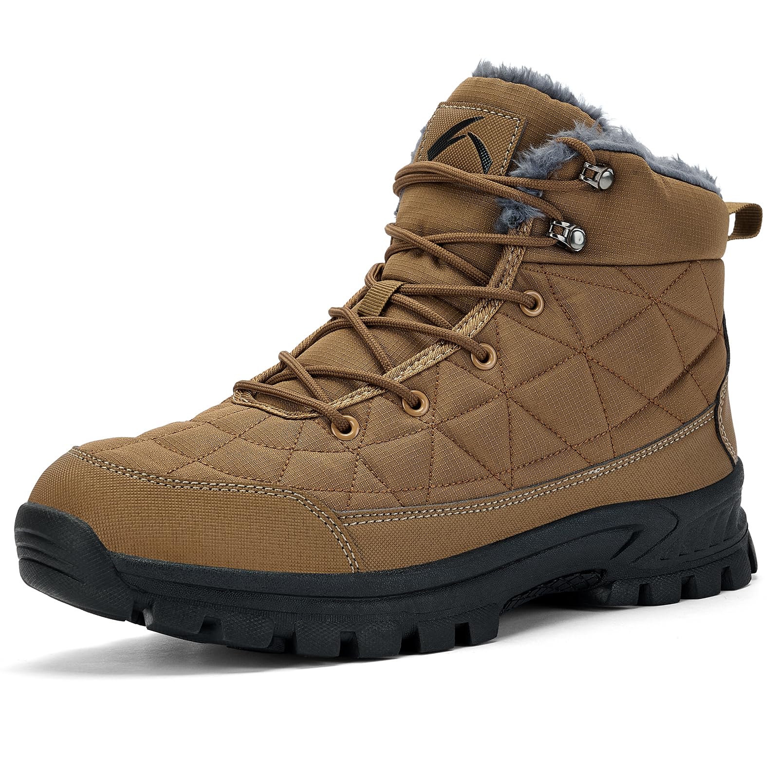 UPSOLO Mens Ankle Snow Booties Backpacking Hiking Boots Warm Soft Sole Comfortable Extra Wide Width Thicken Lightweight Walking Casual Sneakers(Brown 44)