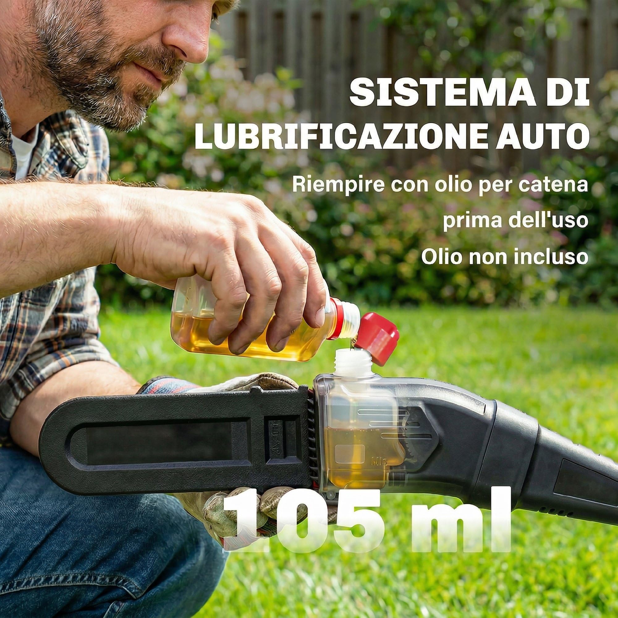 Outsunny Motosega Telescopica a Batteria, Motosega Senza Fili 1.94m/2.56m con Lubrificazione Automatica, Velocità Catena 6m/s, Per Potatura Alberi e Rami, Solo Utensile Senza Batteria