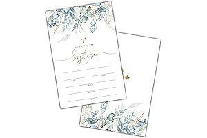 Baptism Invitations for Boys: Watercolor Greenery Floral Invitations with Envelopes