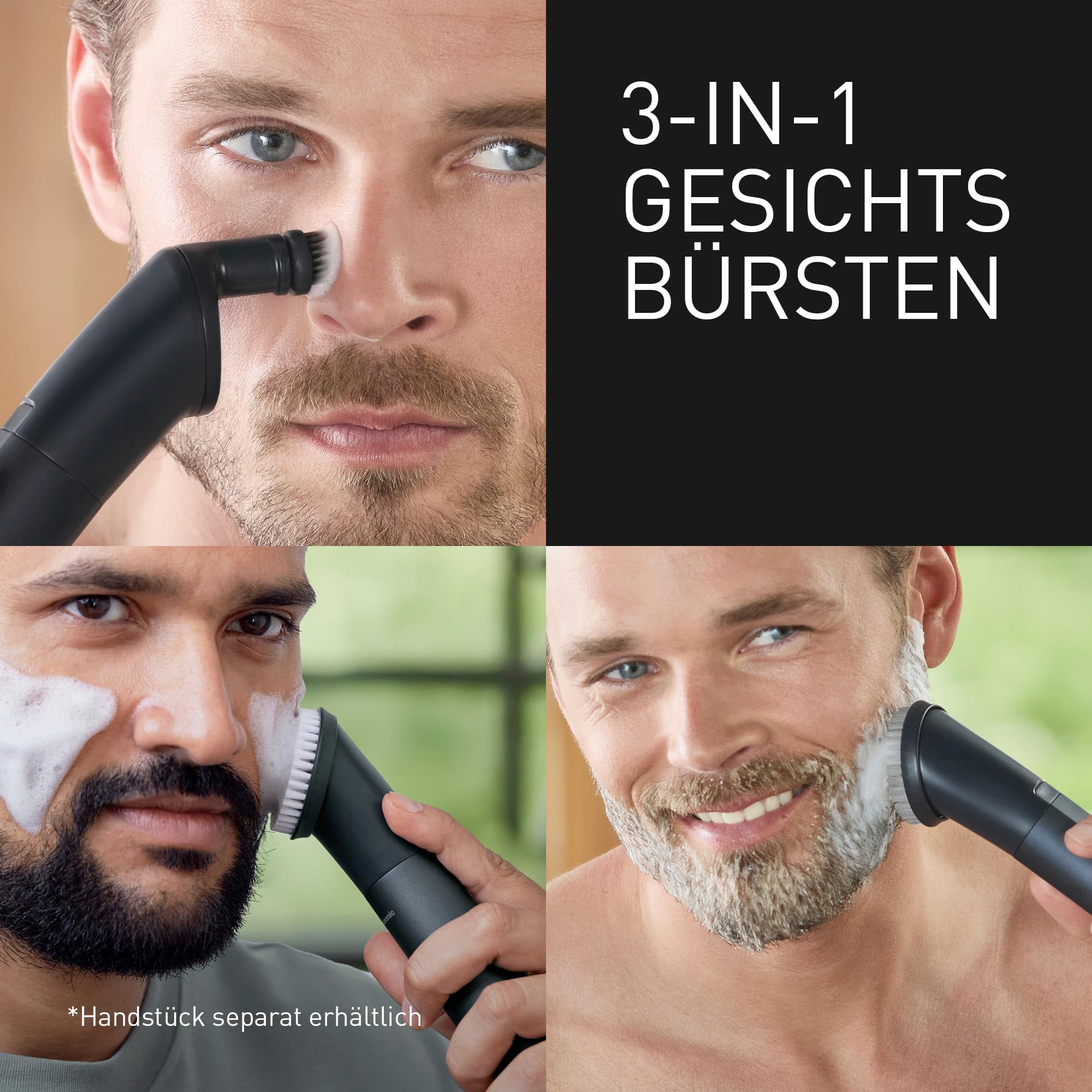 Panasonic ER-CFB1-A503 MULTISHAPE Aufsatz, Gesichtsbürsten-Aufsatzset, Gesichtspeelingbürste, Bartreinigungsbürste, Tiefenreinigungsbürste, Schwarz