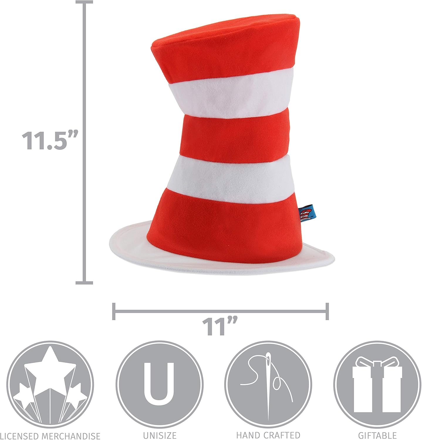 Dr. Seuss The Cat in The Hat Plush Costume Red & White Striped Hat : Clothing, Shoes & Jewelry