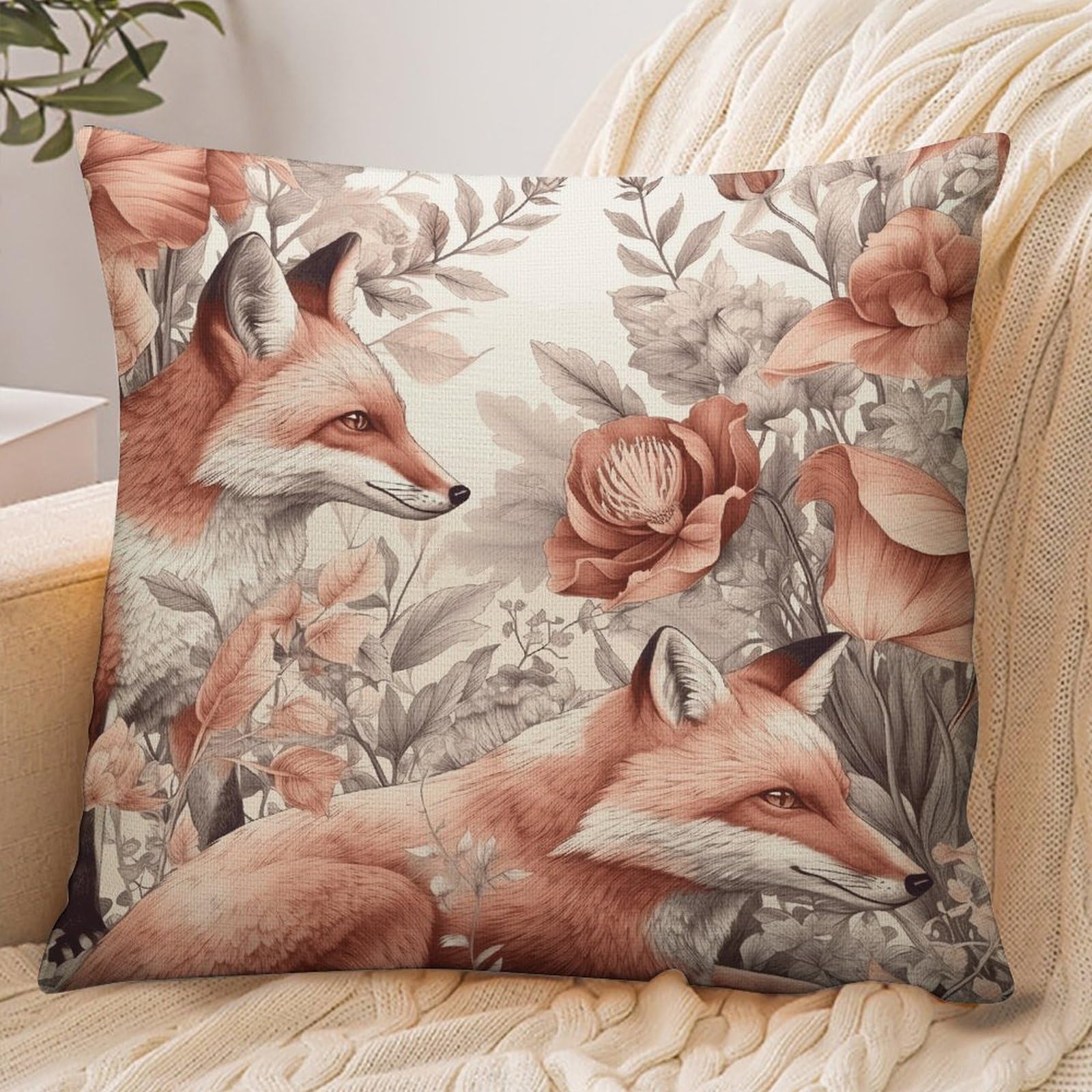 Fekiloot Style Fox And Plants Pillowcase Pillow Sham Pillow Case
