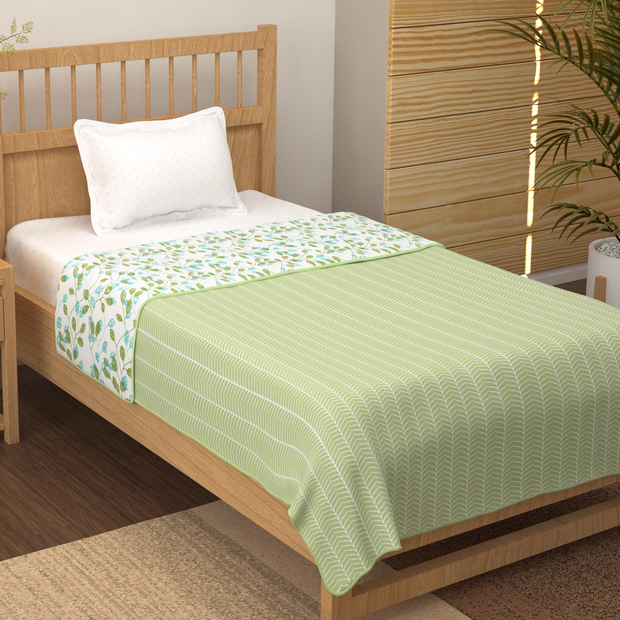 Story@Home Dohar Single Bed | 100% Cotton Blankets For Summer | 144x 220CM, 150GSM Ac Comforter Single bed | Cooling Blankets For Summer | White Leaf Pattern, Olive Green Duvet Quilt Ideal For Gifting-picture-23
