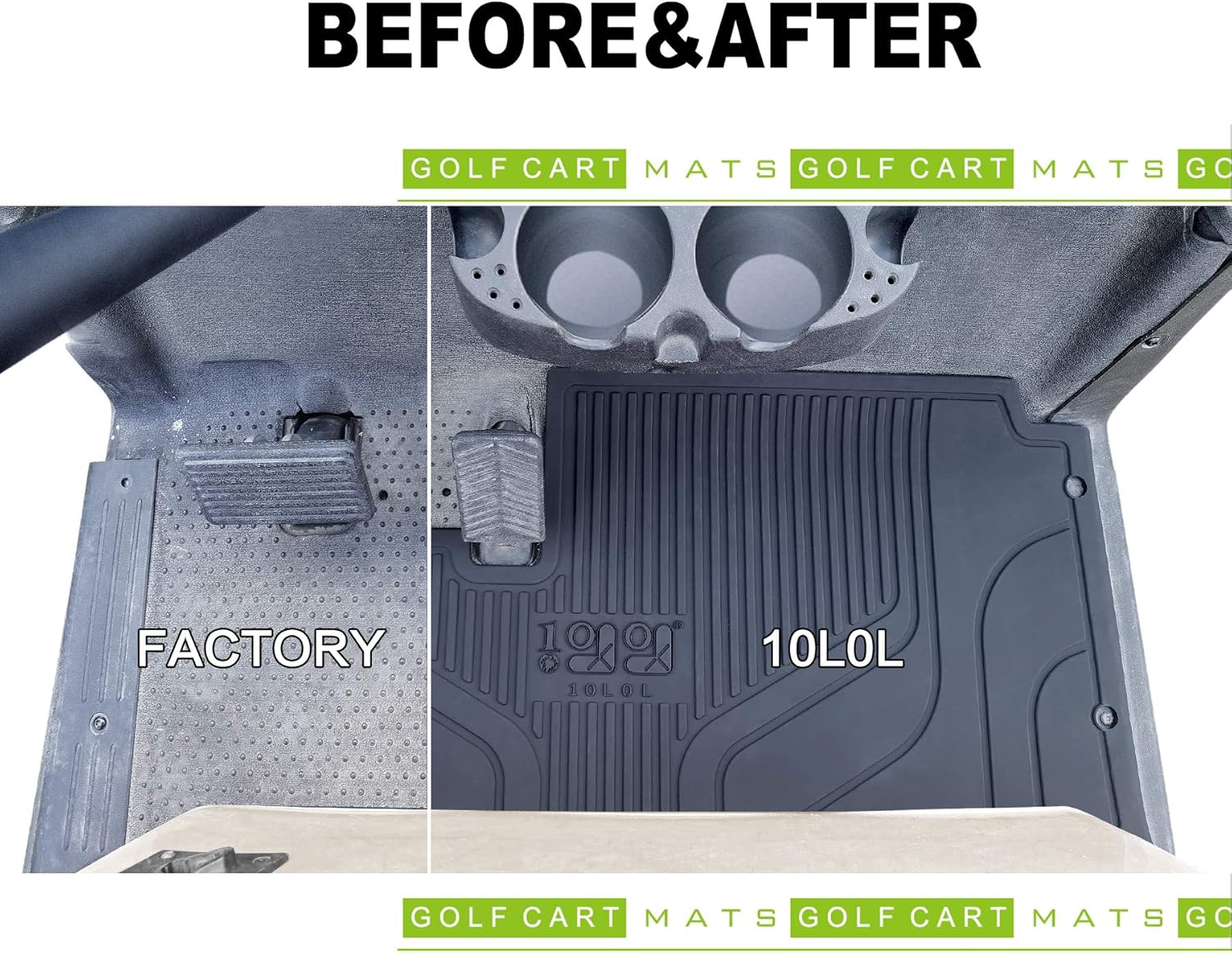 10L0L Golf Cart Floor Mat for EZGO RXV, One-Piece Design Silica Gel Mat