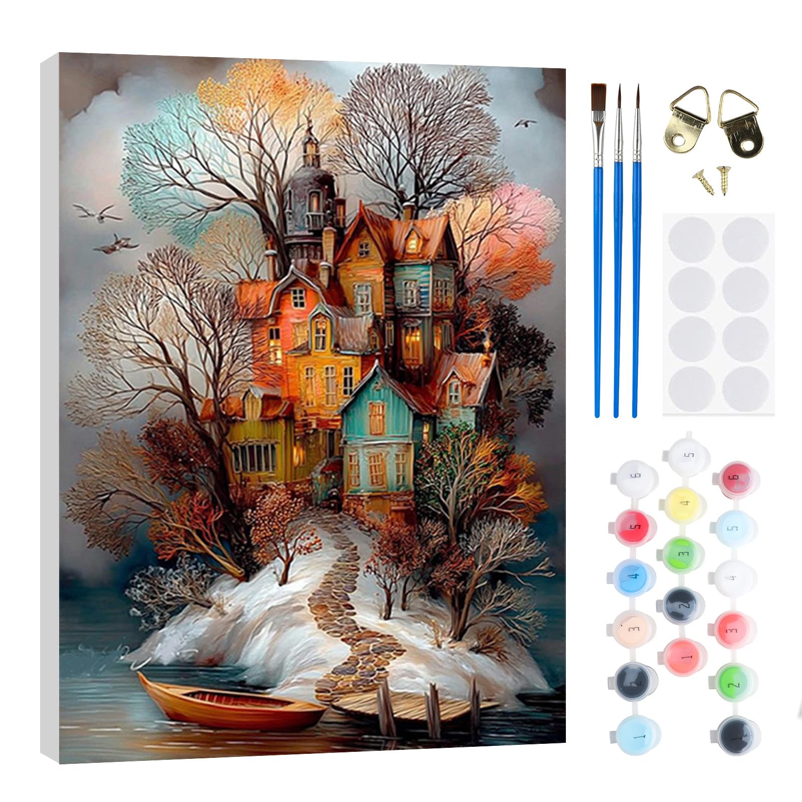RICUVED Landscape Paint by Numbers Kit for Adults–House Paint by Numbers DIY Oil Acrylic Painting Canvas 20x30 cm with Wooden Framed, Easy Art Set for Adults Kids, Perfect for Decor Gift