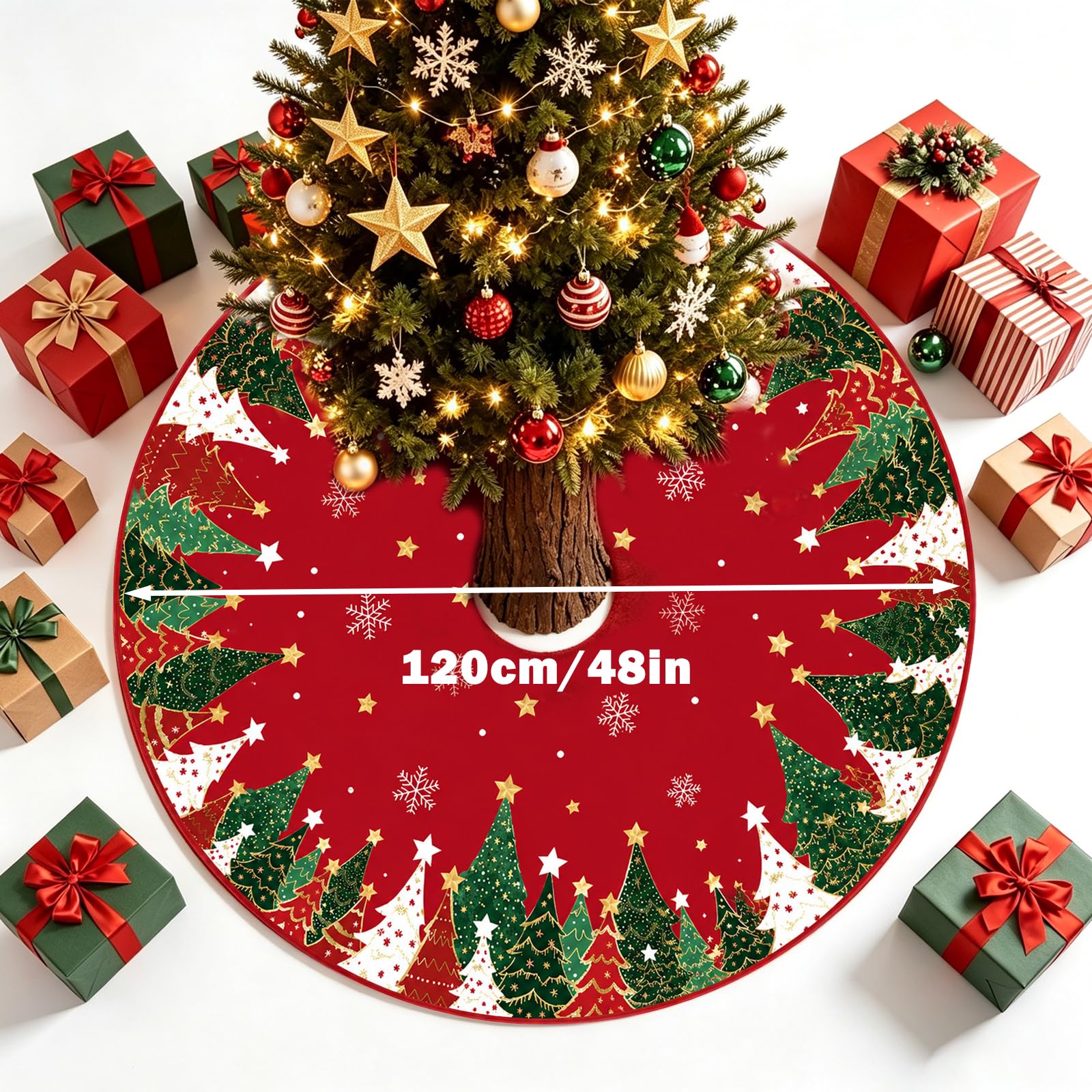 Jupe Sapin de Noel 120 cm Ronde, Tapis de Sapins Christmas Rouge Vert (B) | Tapis Sapin de Noel Rouge, Cache Pied Sapin de Noel, pour les décorations de Noël et les fêtes de fin d'année