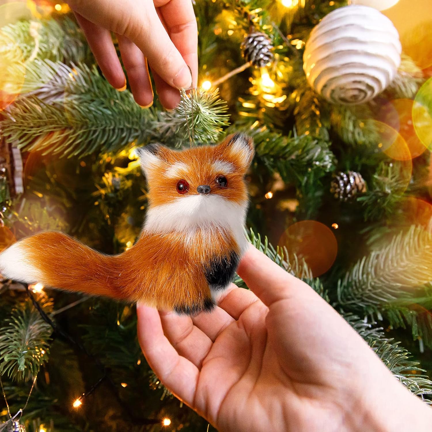 Sratte 12 Pcs Christmas Animal Ornament Furry Owl Fox Hanging Cute Animal Decoration for Christmas Tree for Christmas Holiday Party Garden Home Decoration - Image 6