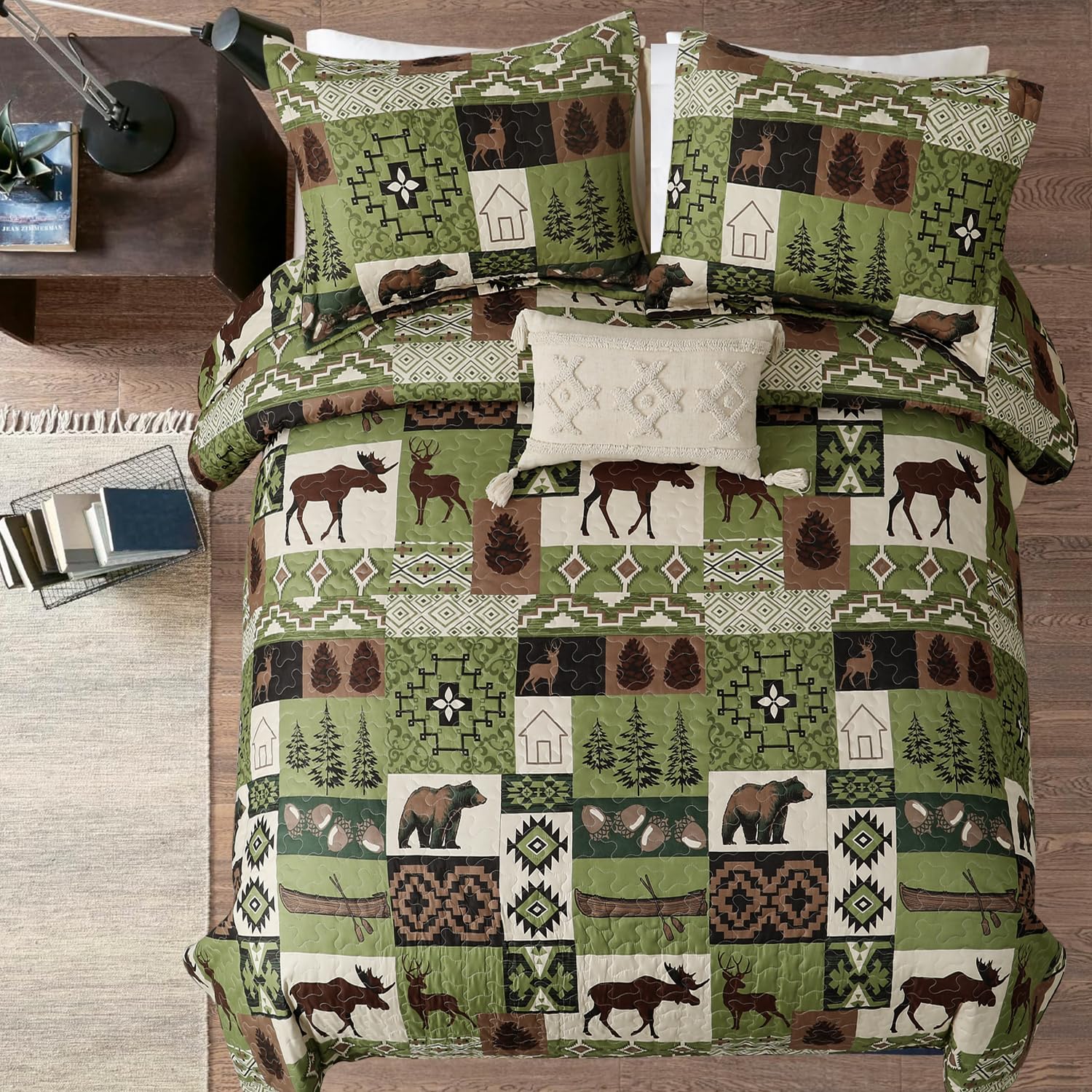 Amazon｜素朴な寝具キルトセット キングサイズ ロッジキャビンキルト ベッドスプレッド ヘラジカ クマ キルトカントリーパッチワーク寝具 森の動物  リバーシブルキルト ベッドスプレッド 素朴なベッドカバー ベッドカバー 軽量プリントキルトオリーブ｜ベッドカバー オンライン通販 Homewish チキンベッドスプレッド ツインサイズ、素朴なファームハウススタイルヴィンテージキルト2ピース、雄鶏の農場の動物の寝