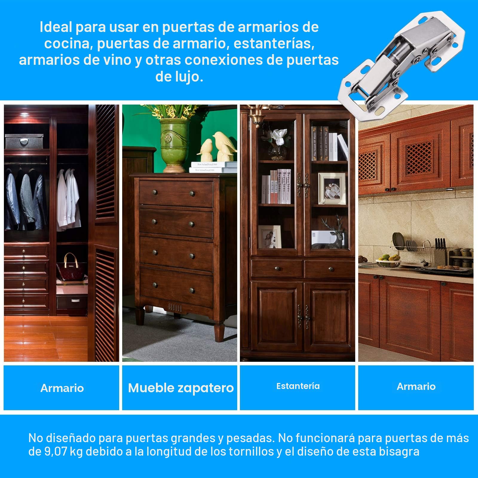 JIZZU 10 Piezas Bisagras Puertas Cocina, Bisagra Puertas Madera de Cierre Suave con tornillos, 90 Grados Bisagras para Gabinete de Cocina, Puerta de Armarios, Armarios de Baño