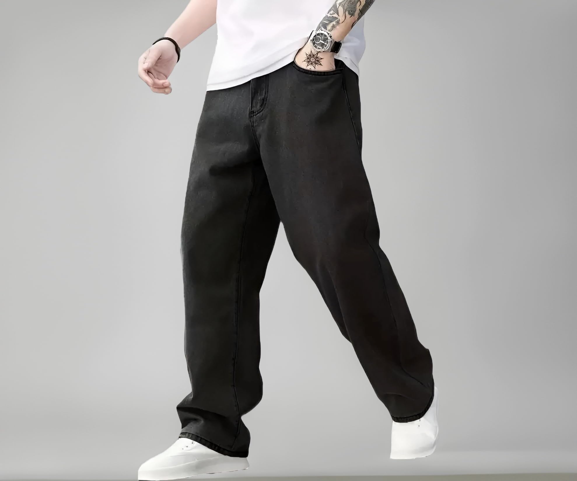Men Jeans || Baggy Fit Jean's for Man || Loose Fit High Rise Denim || Stretchable Casual Wear Jean,s || Dance Rap Rapping Style Pant for Men || Denim Cotton Jeans (0)
