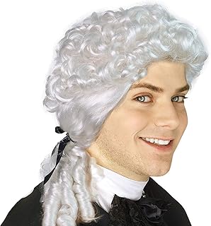 Skeleteen George Washington White Wig - Historical Colonial Powdered Wig with Ponytail Costume Accessory for All Ages
