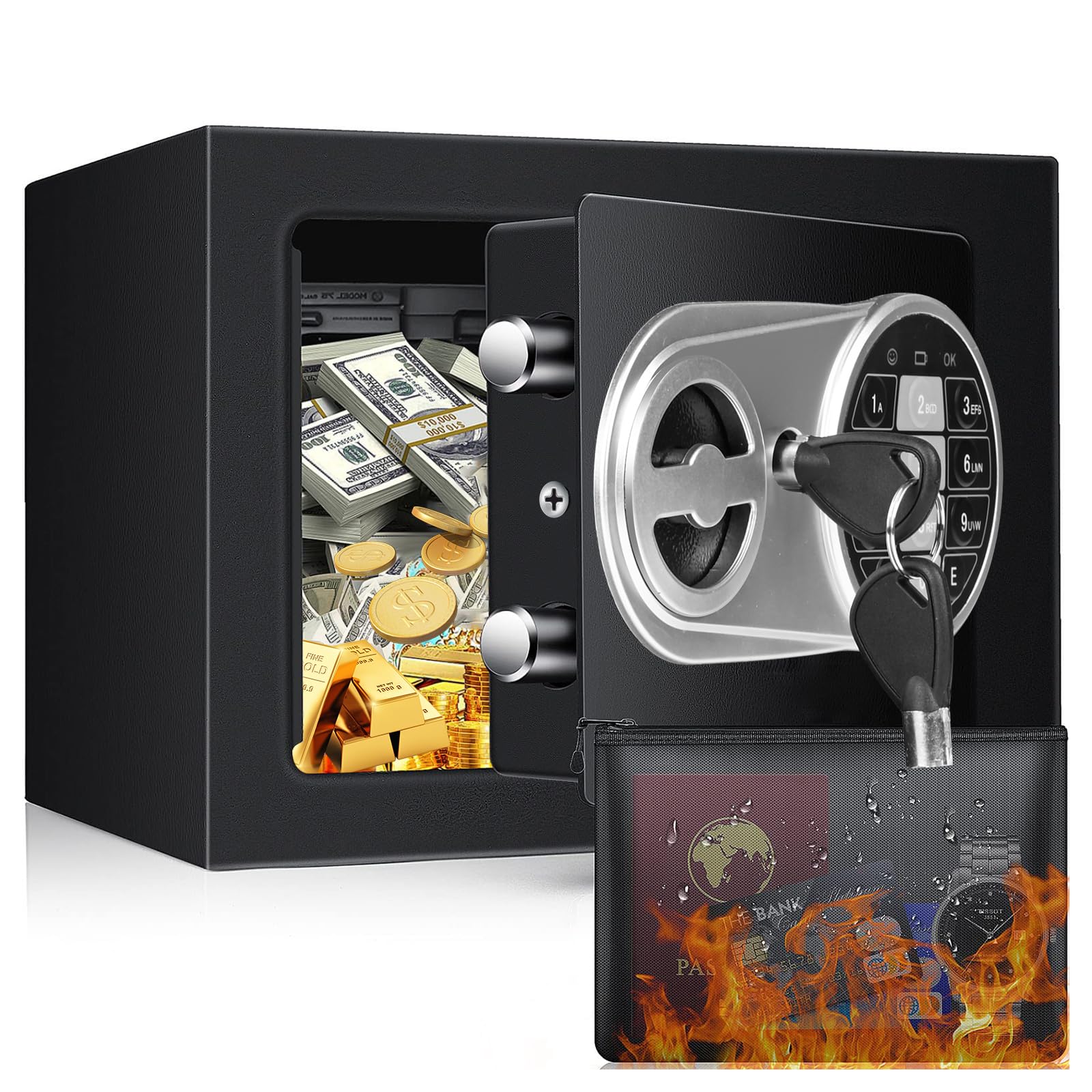 Caja Fuerte Pequeña,Cofre Electrónica con Cerradura Digital,Caja Fuerte Empotrable,caja fuerte con llave,23X17X17cm,Para Seguridad en el Hogar, Almacenaje