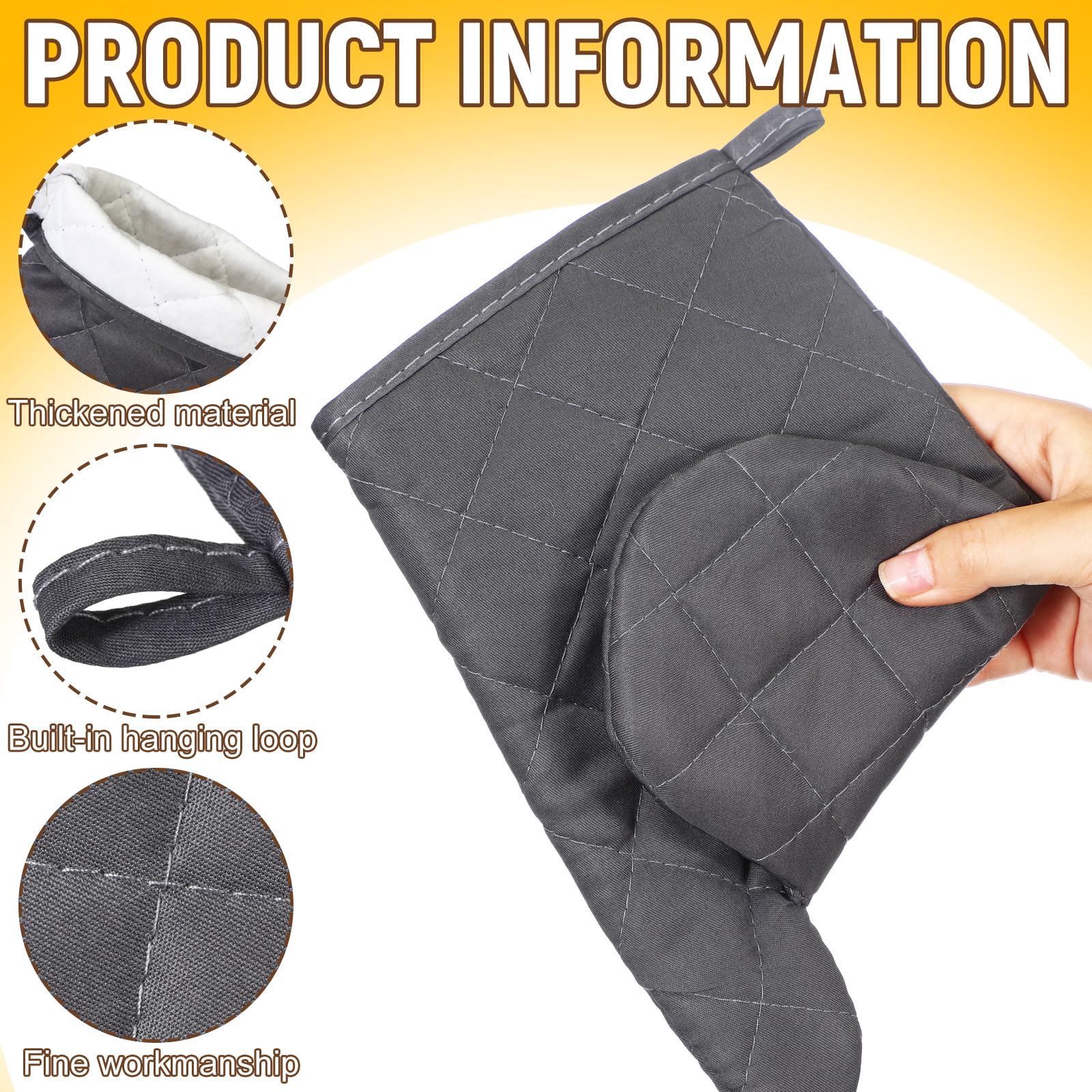 Geyoga Lot de 12 paires de gants de cuisine résistants à la chaleur en coton épais matelassé flexibles pour la cuisine, le barbecue, le pique-nique, la cuisine, les grillades, 27,9 cm (noir gris)