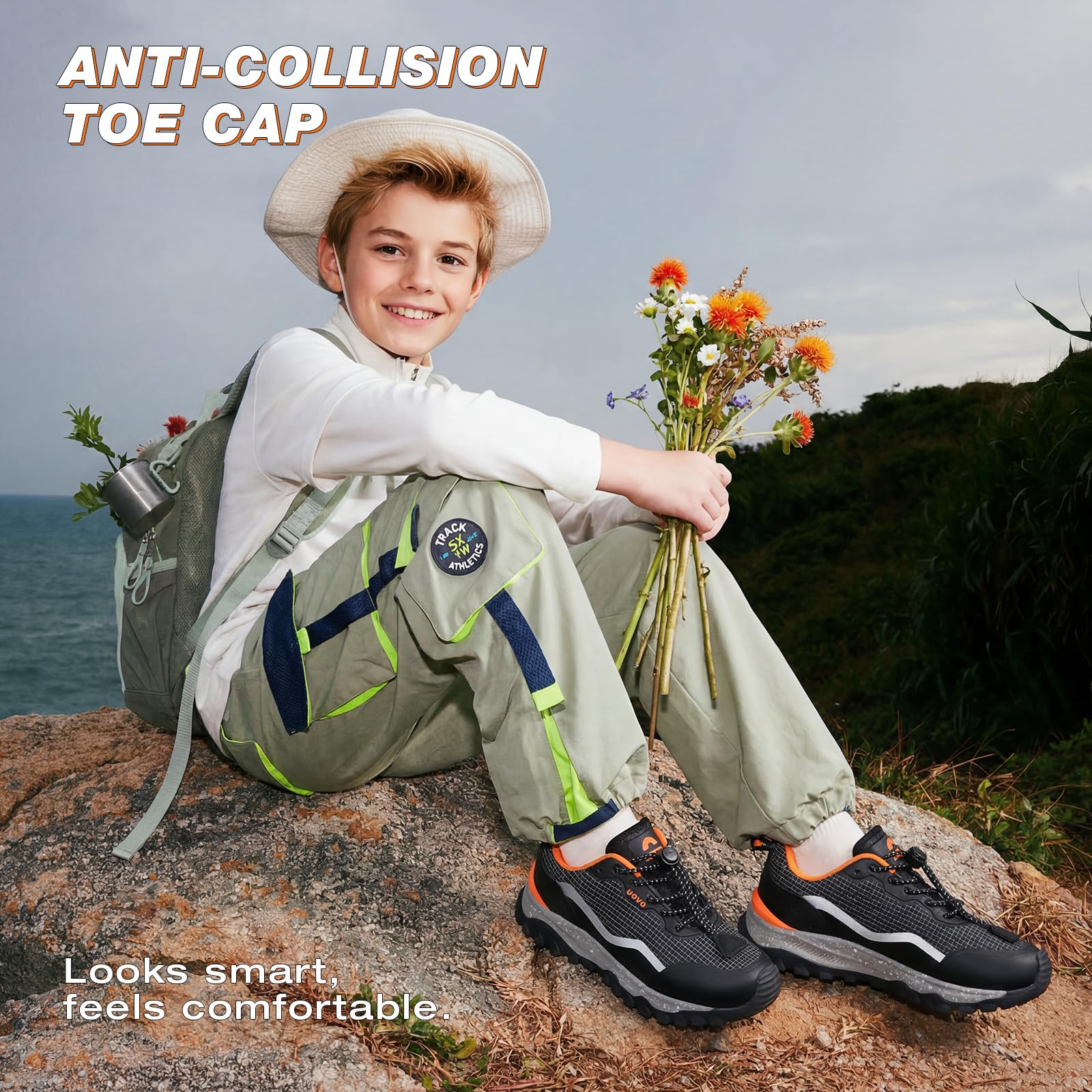 UOVO Scarpe da ginnastica per ragazzi con lacci a levetta, traspiranti e impermeabili, scarpe da trekking per bambini attivi dai 6 ai 14 anni, suola in gomma antiscivolo, taglie da 12,5 a 5,5
