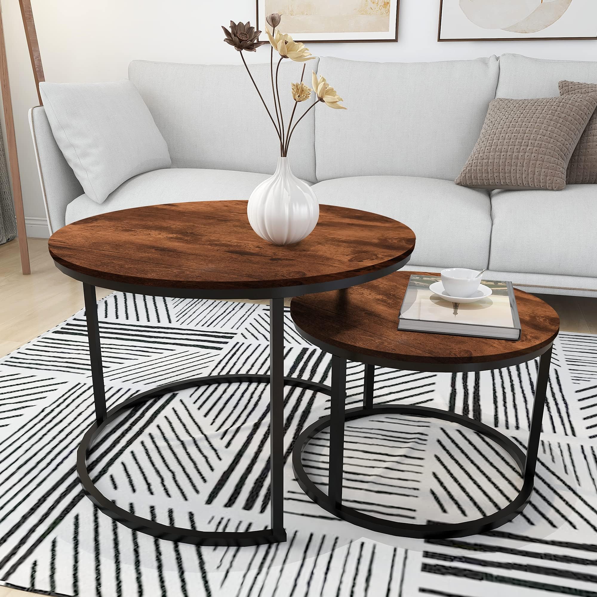 HOMERECOMMEND Round Nesting Coffee Table Modern Nesting Side Set of 2 ...