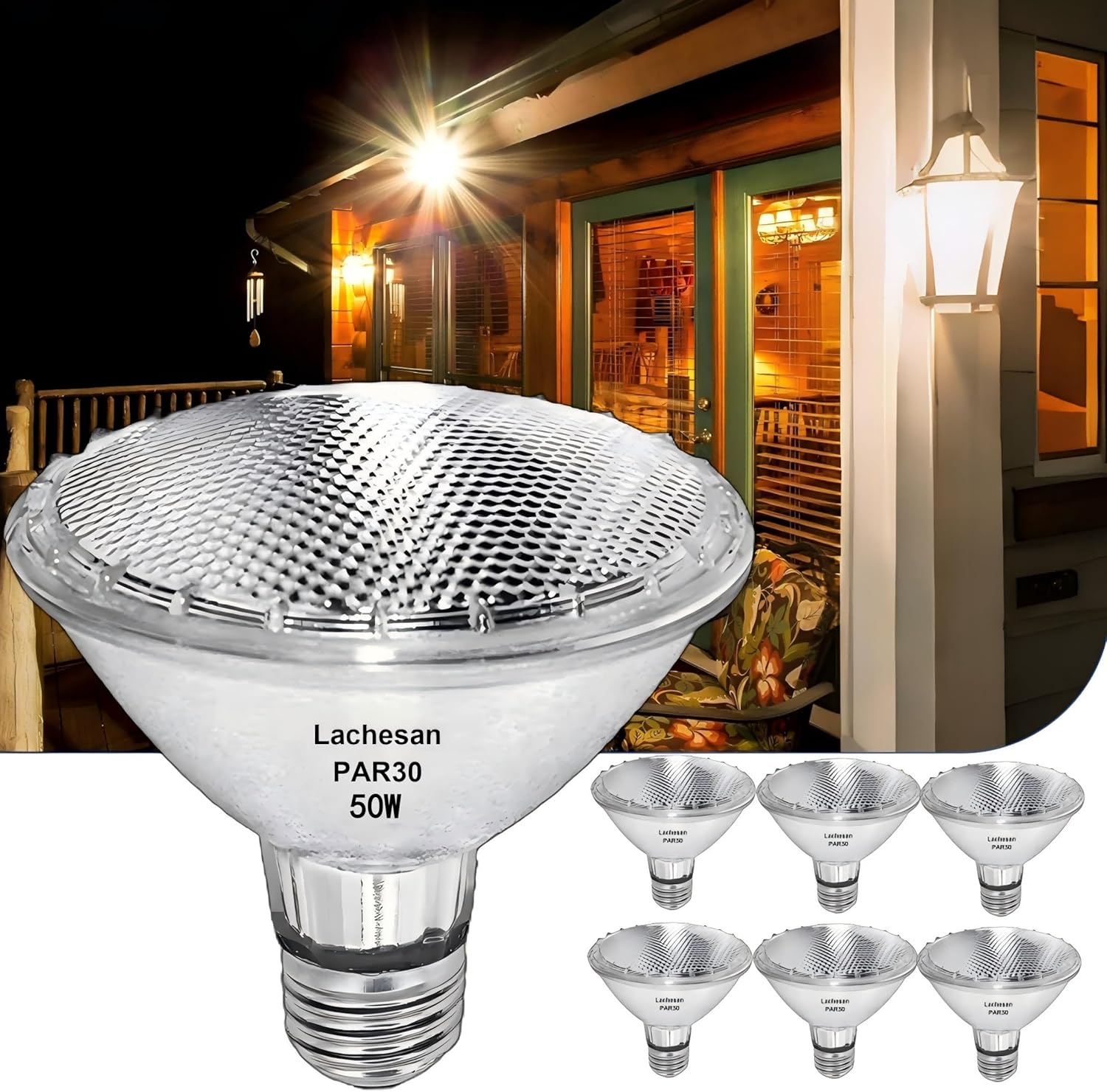 Par30 Short Neck Halogen Flood Light Bulbs, 50W120V 2700K Warm White Dimmable High Brightness, E26 Base, Great for Accent Lighting, Tracking, Recessed Bulb, 6pcs