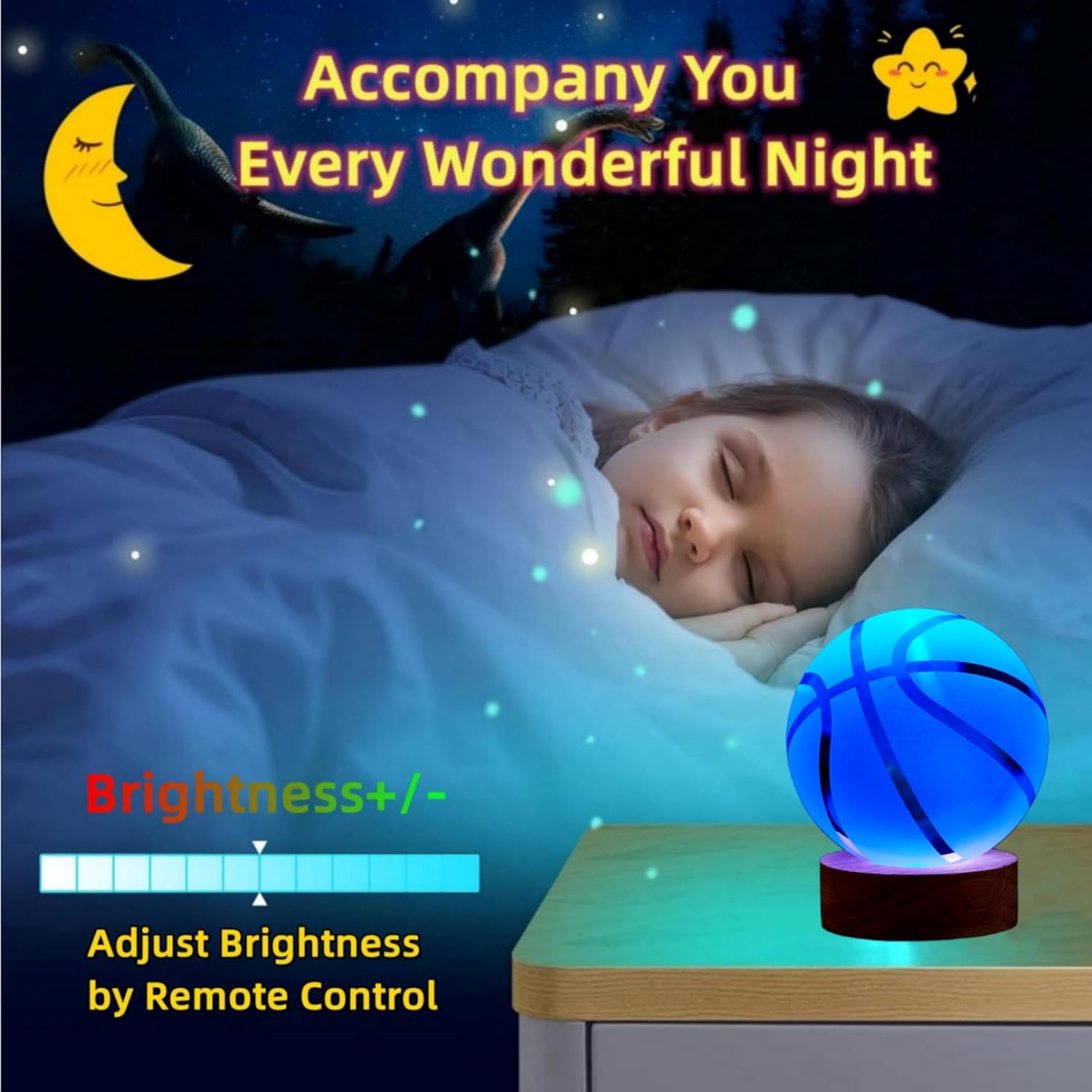 Basketball Crystal Ball Night Light, 3.15 Inch 3D Crystal Lamp with LED Wooden Base, 16 Colors Change with Remote Control, Gift Box Packing, Gift Idea